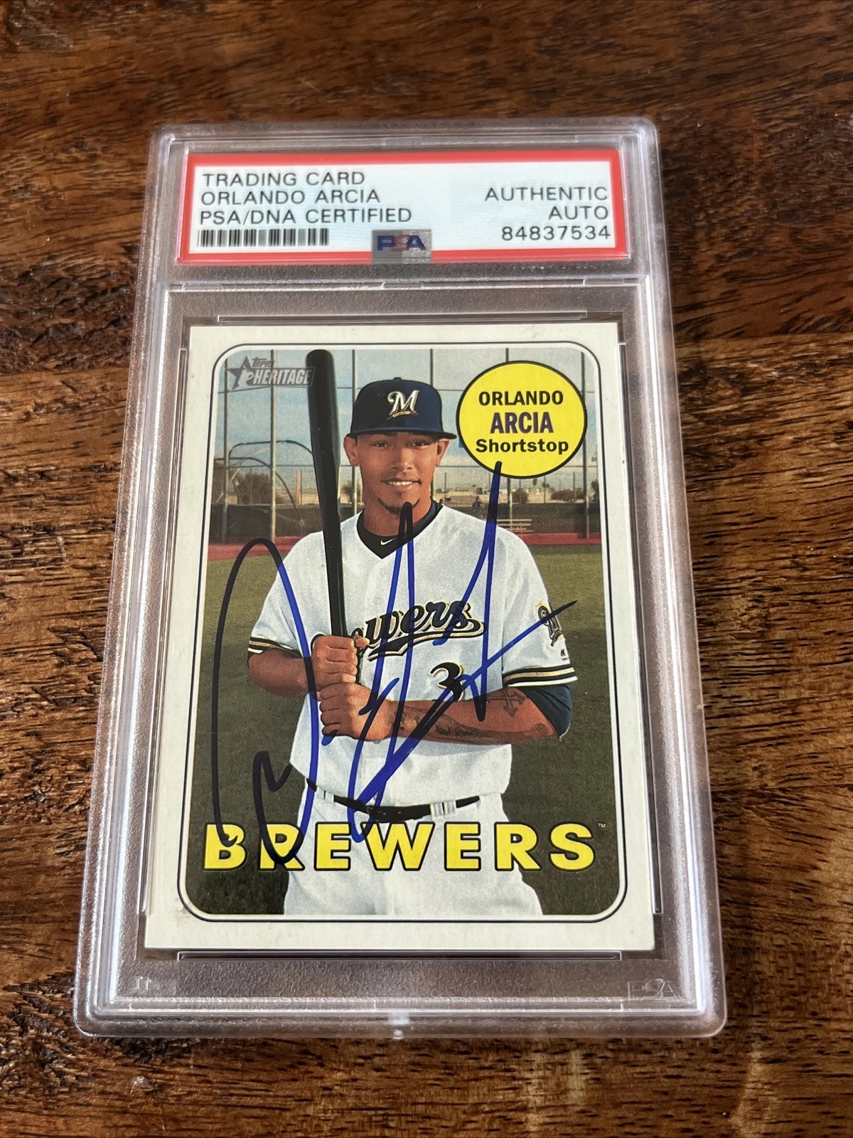 Orlando Arcia IP Signed Topps Heritage Card PSA DNA Coa Slab Autographed Braves