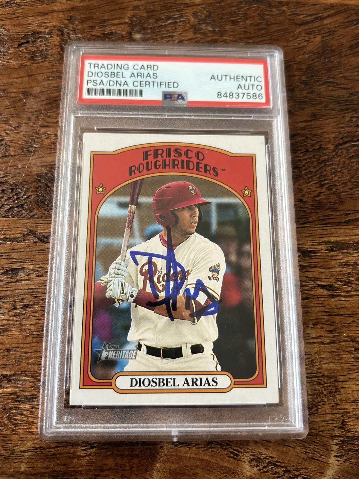 Diosbel Arias IP Signed Topps Heritage Card PSA DNA Coa Slab Autographed Rangers