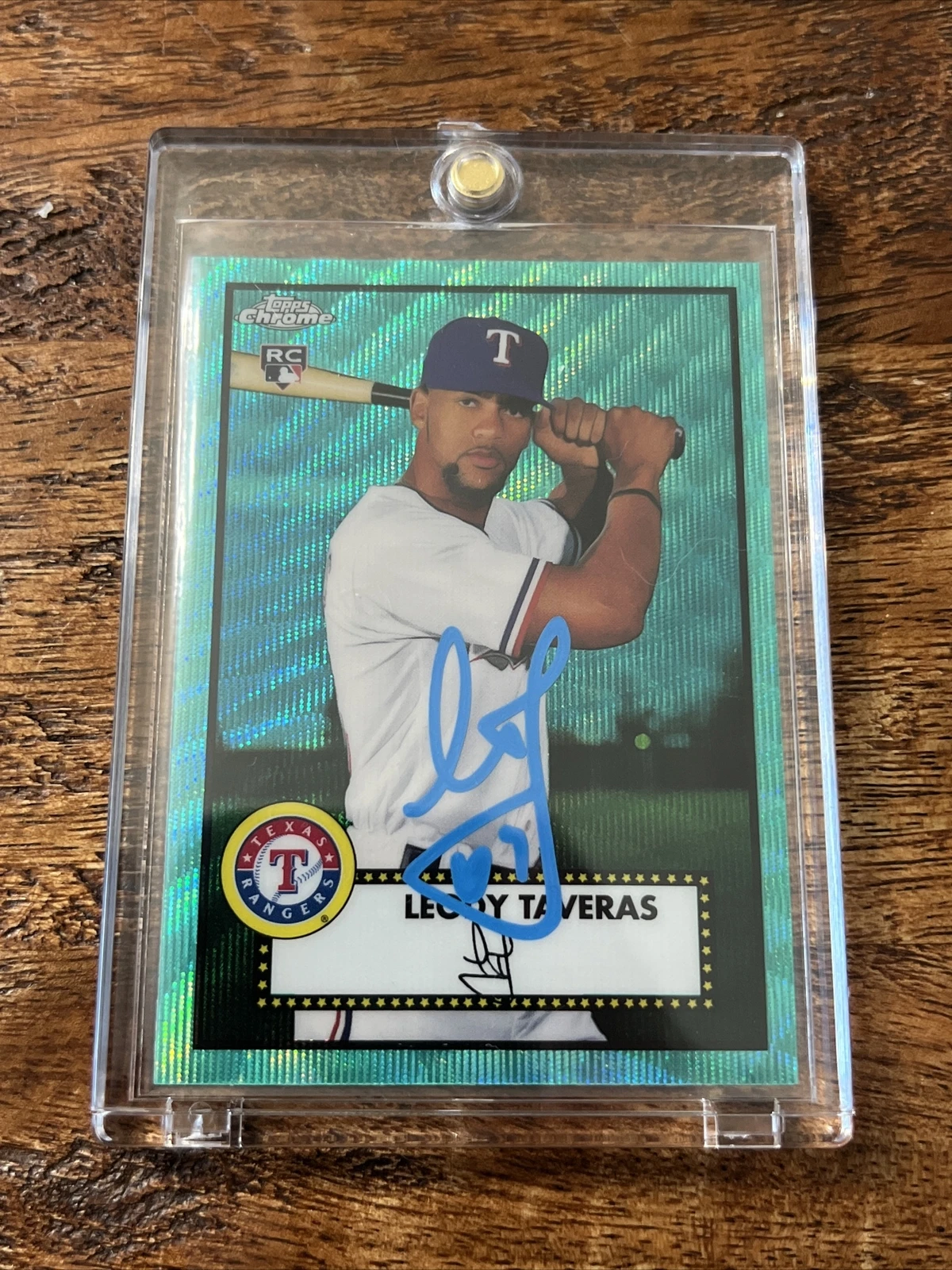 Leody Taveras IP Signed Topps Chrome Anniversary RC Card JSA Coa Rangers