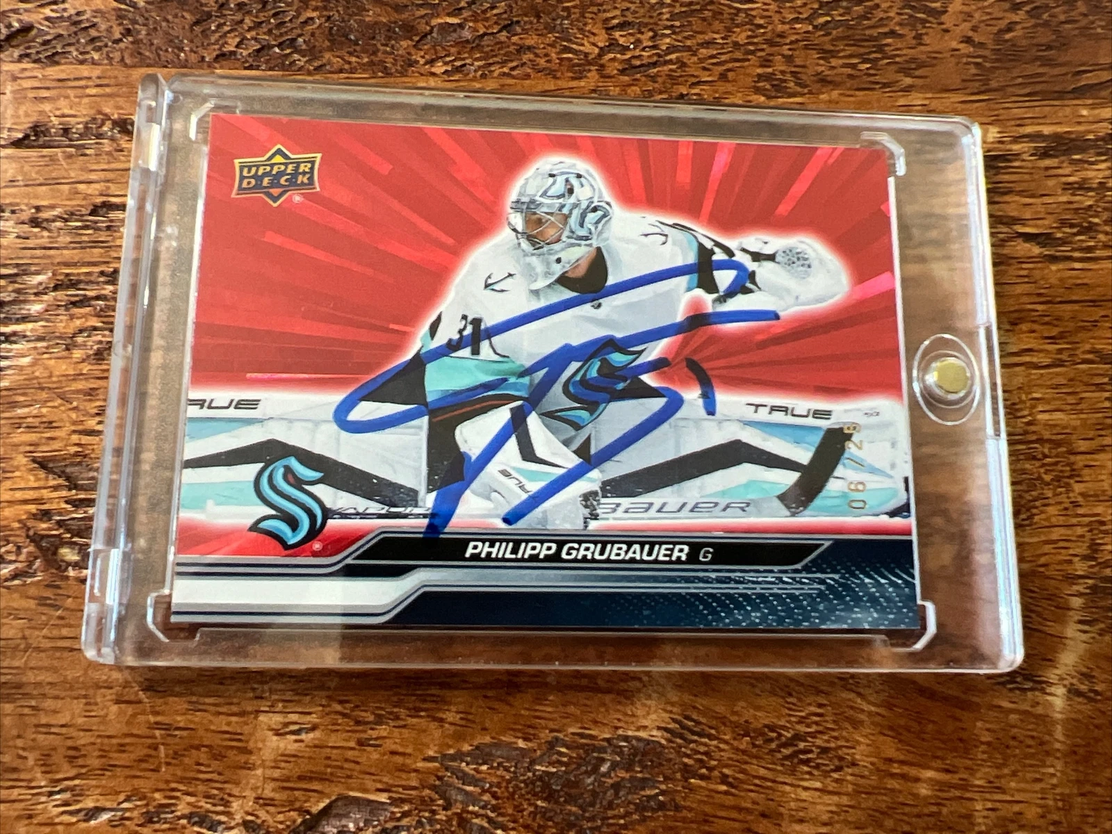 Philipp Grubauer IP Signed Upper Deck Red Burst Card JSA Coa Kraken Autographed