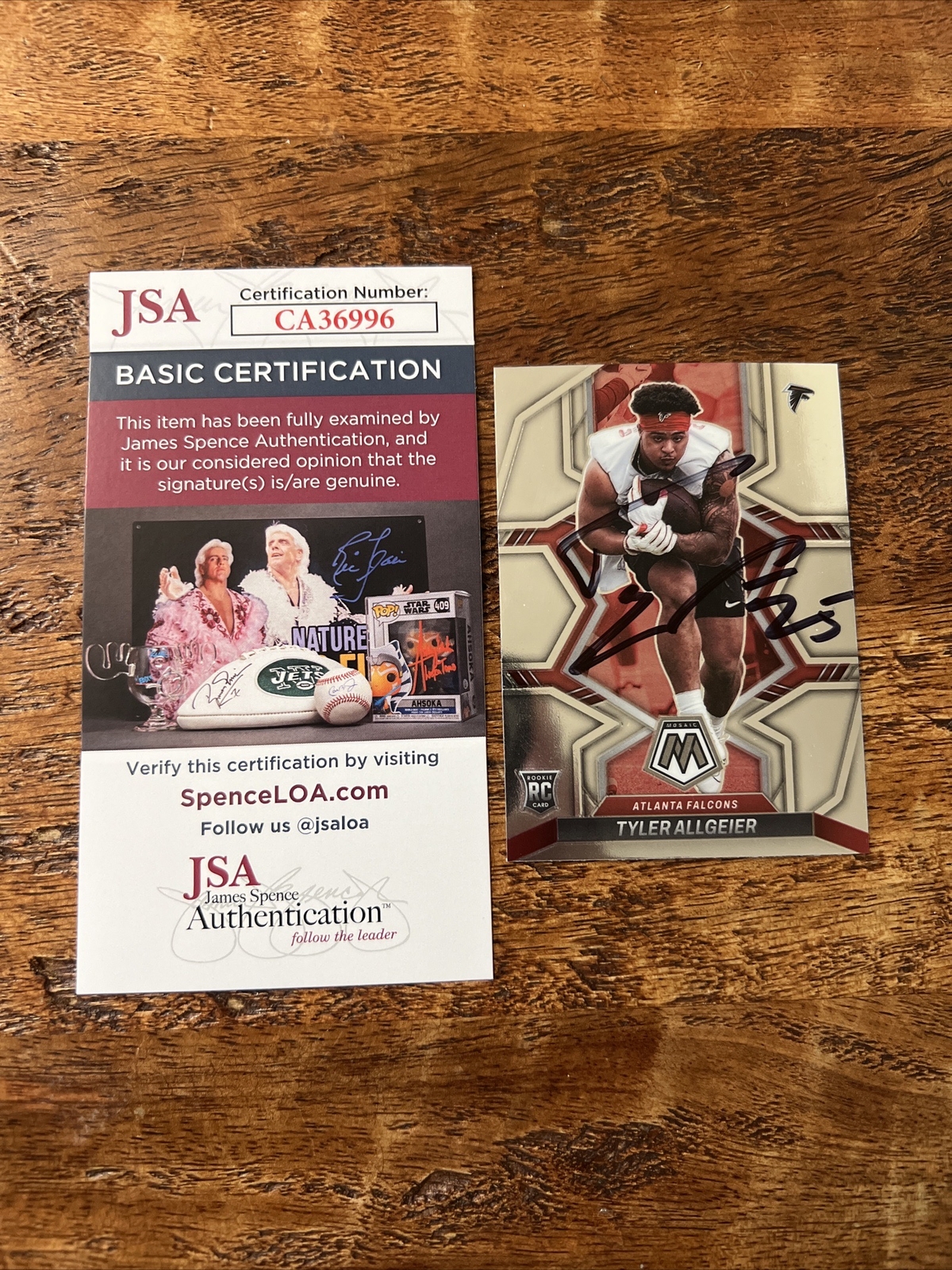 Tyler Allgeier IP Signed Panini Mosaic Rookie Card JSA Coa Falcons Autographed