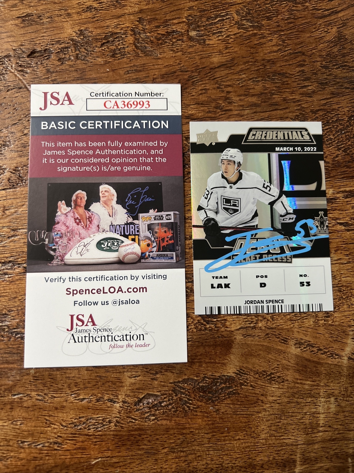 Jordan Spence IP Signed Upper Deck Credentials RC Card JSA Coa Kings Autographed