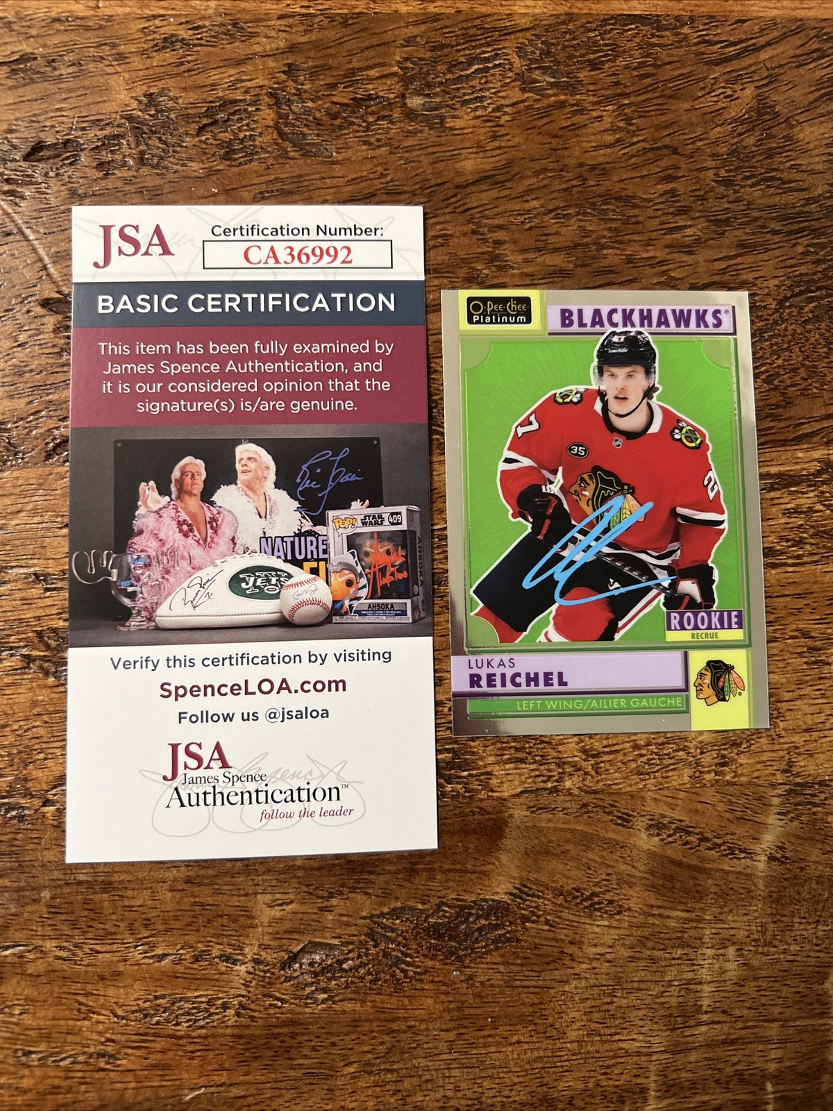 Lukas Reichel IP Signed O Pee Chee Platinum RC Card JSA Coa Blackhawks Auto
