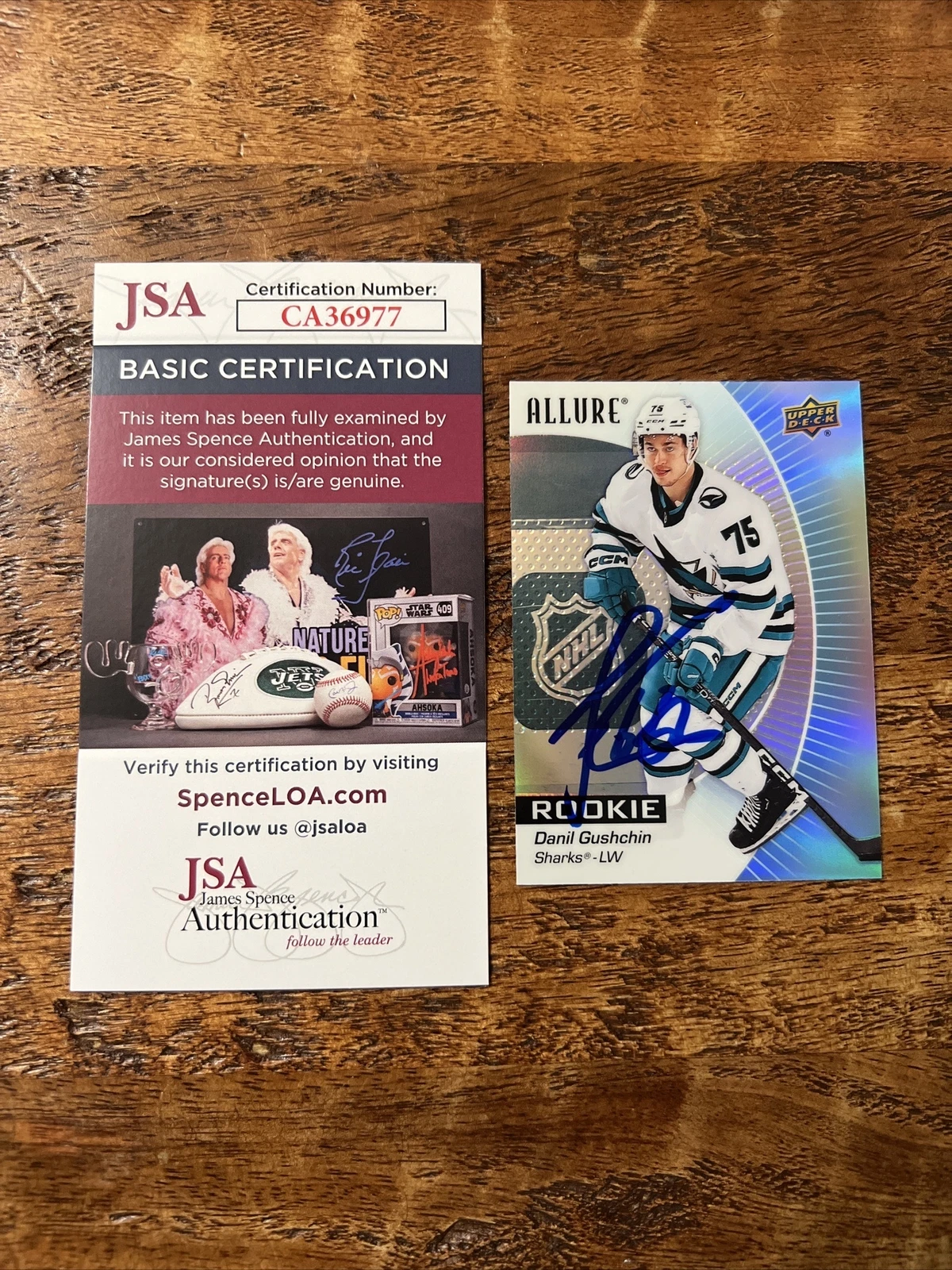 Danil Gushchin IP Signed Upper Deck Allure RC Card JSA Coa Sharks Autographed