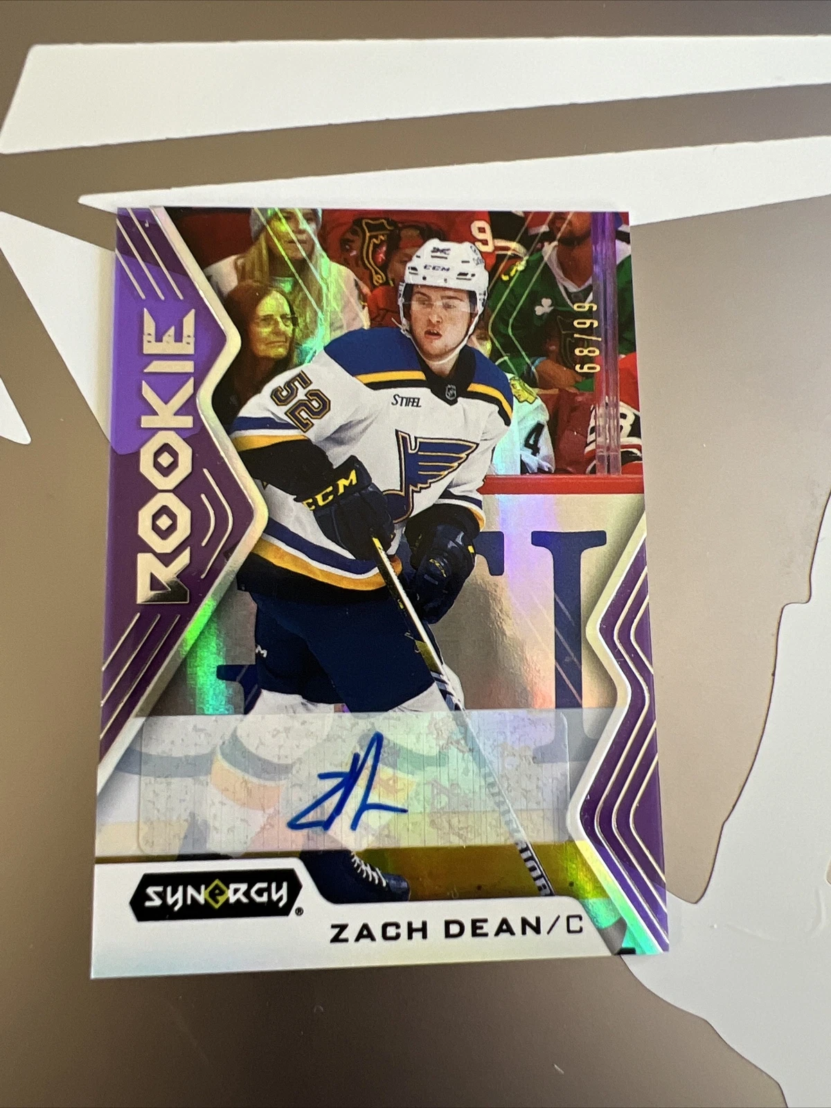 Zach Dean 2024-25 Upper Deck Synergy Rookie Purple Auto RC Card #68/99