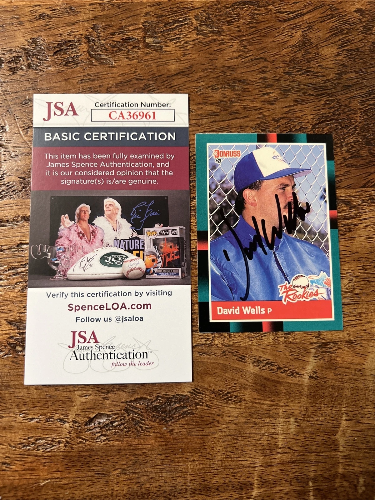 David Wells IP Signed Donruss Rookie Card JSA Coa Blue Jays Autographed