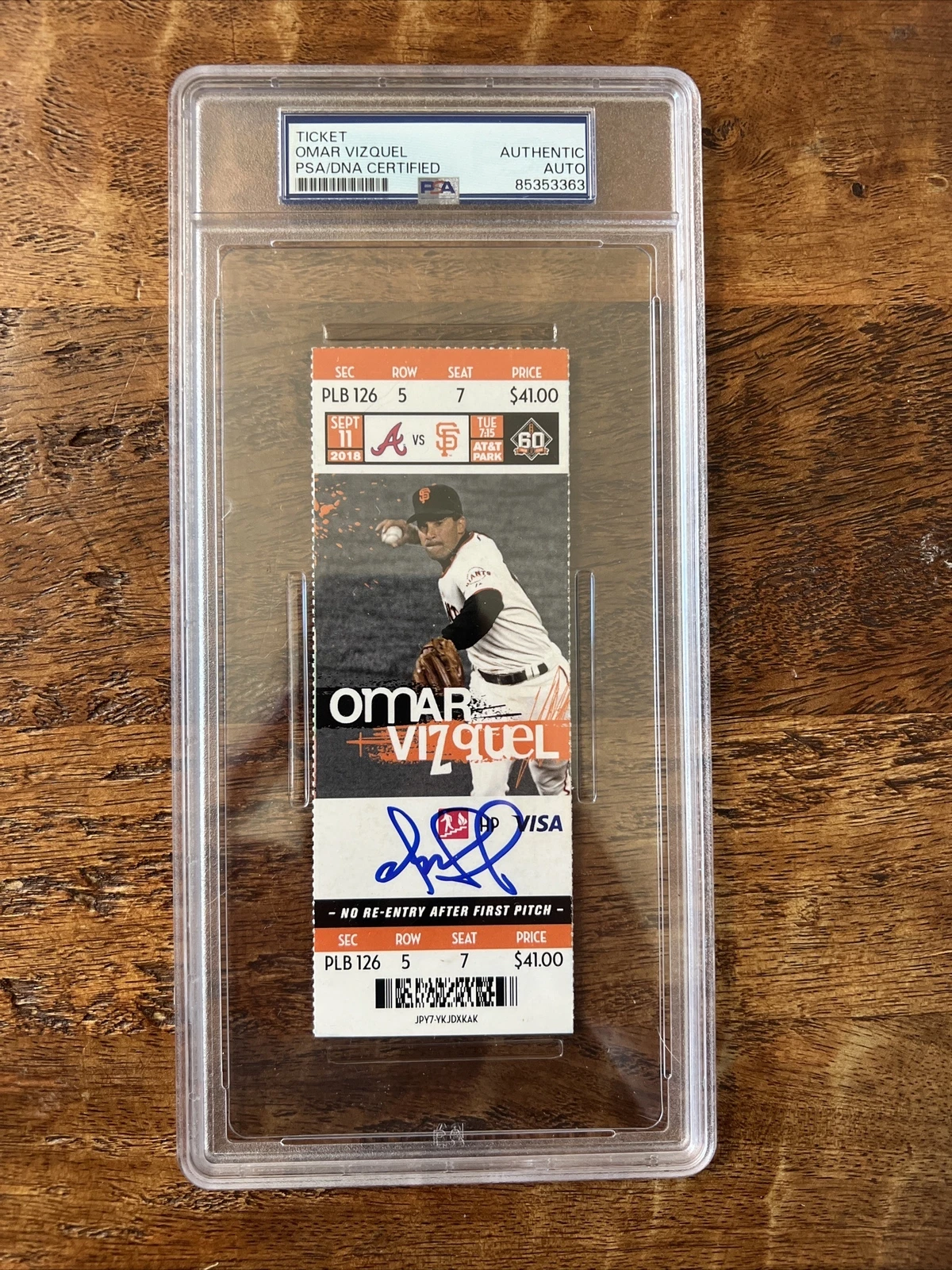 Omar Vizquel Signed Ticket Stub Psa Dna Coa Slab Autographed Giants
