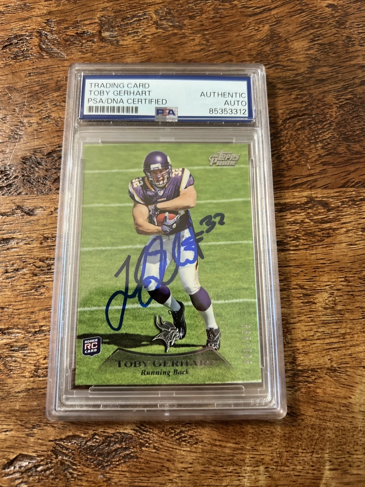 Toby Gerhart IP Signed Topps Prime RC Card PSA DNA Coa Slab Vikings Autographed