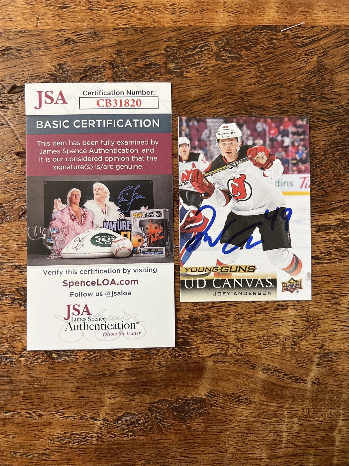 Joey Anderson IP Signed UD Young Guns Canvas Card JSA Coa Devils Autographed