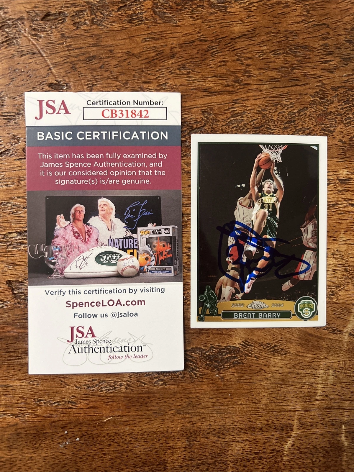 Brent Barry IP Signed Topps Chrome Card JSA Coa Supersonics Autographed