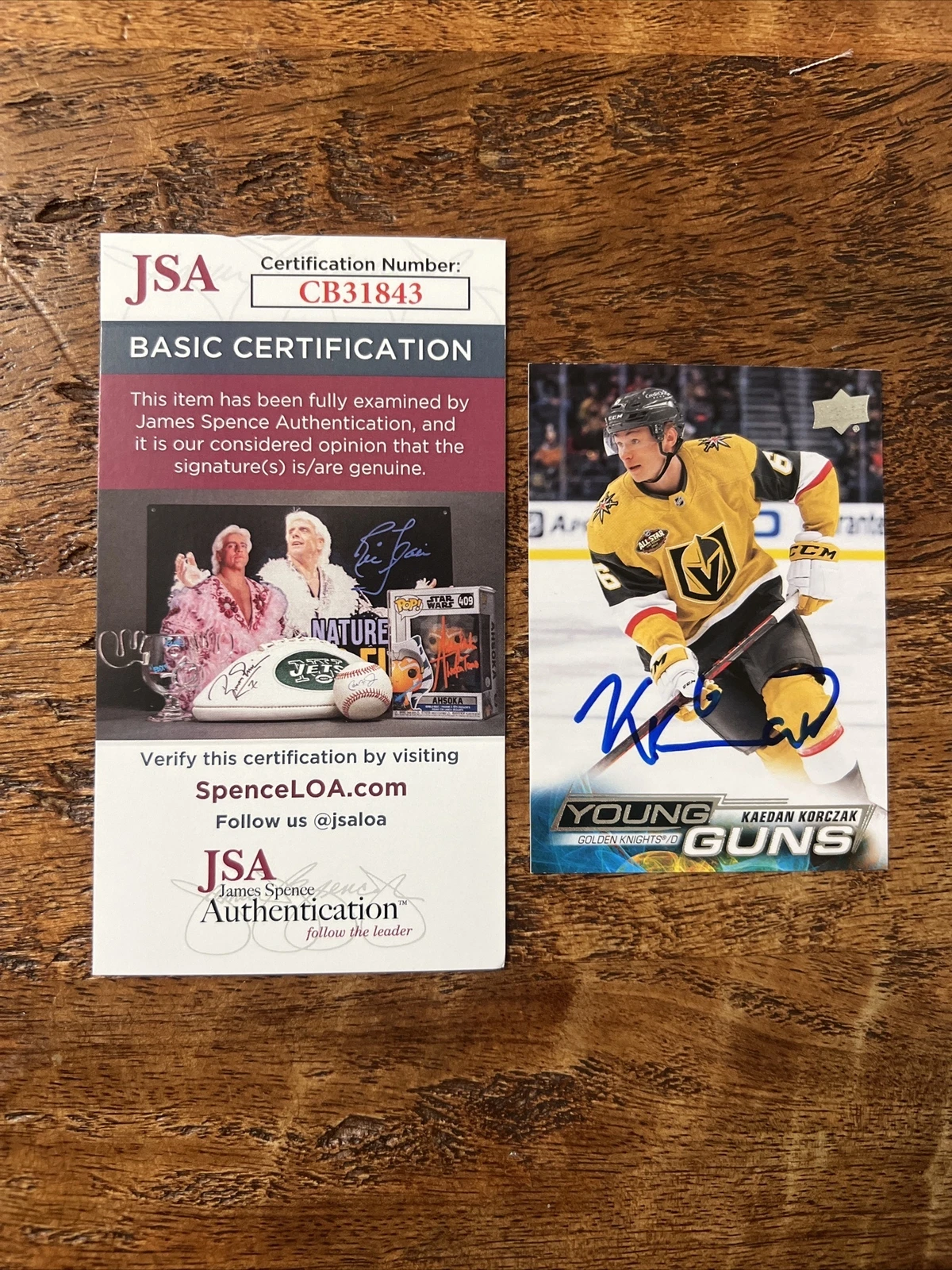 Kaedan Korczak IP Signed UD Young Guns Card JSA Coa Golden Knights Autographed