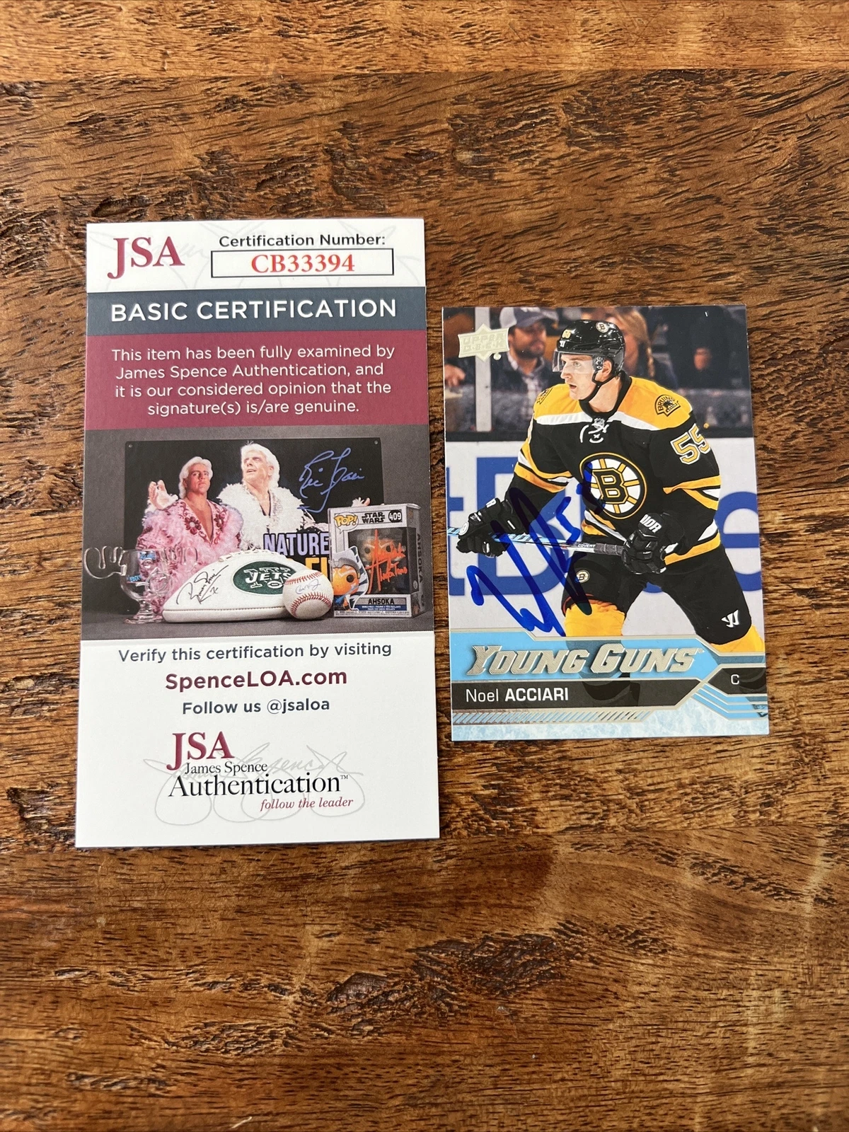 Noel Acciari IP Signed Upper Deck Young Guns Card JSA Coa Bruins Autographed