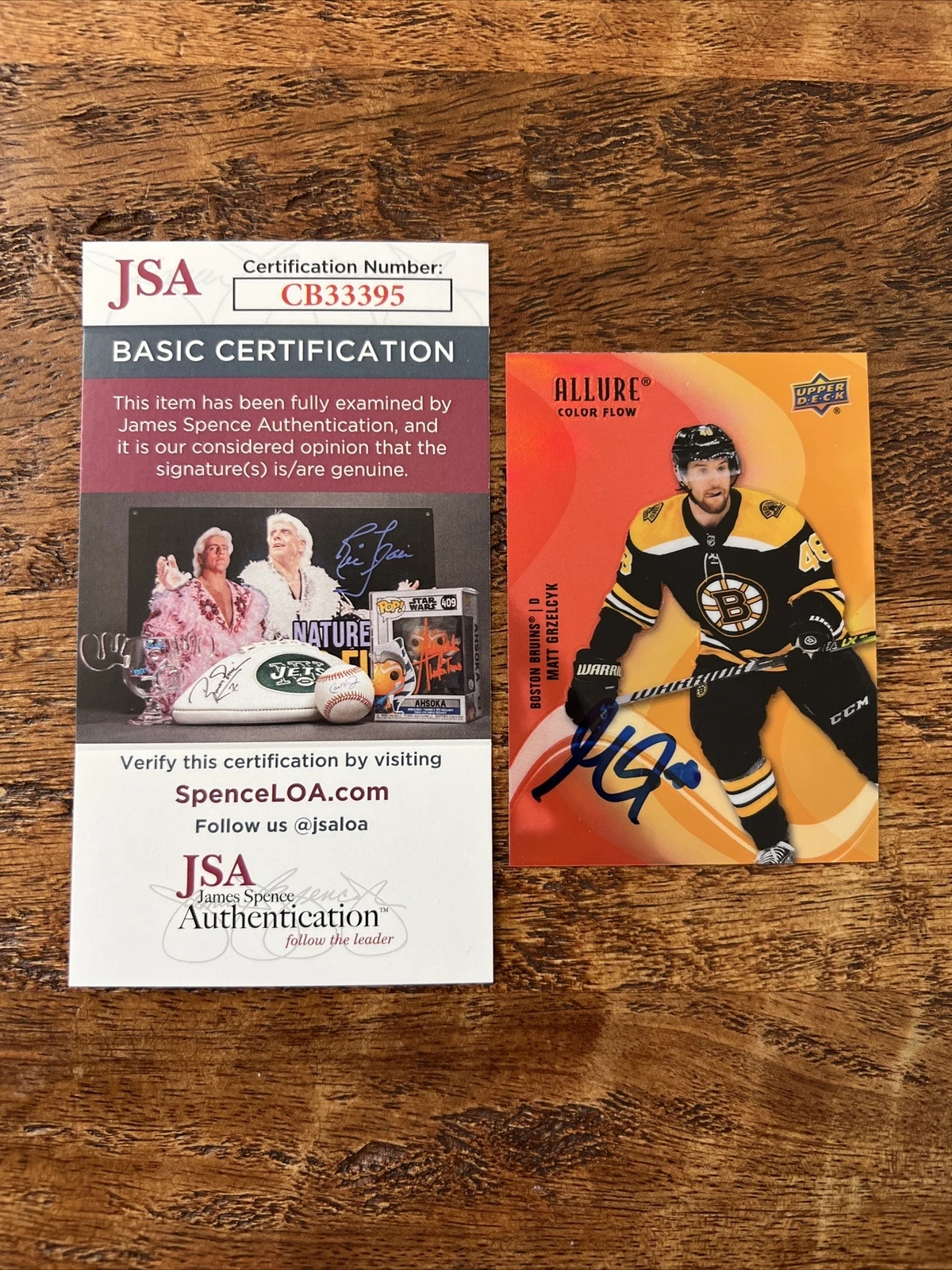 Matt Grzelcyk IP Signed Upper Deck Allure Card JSA Coa Bruins Autographed