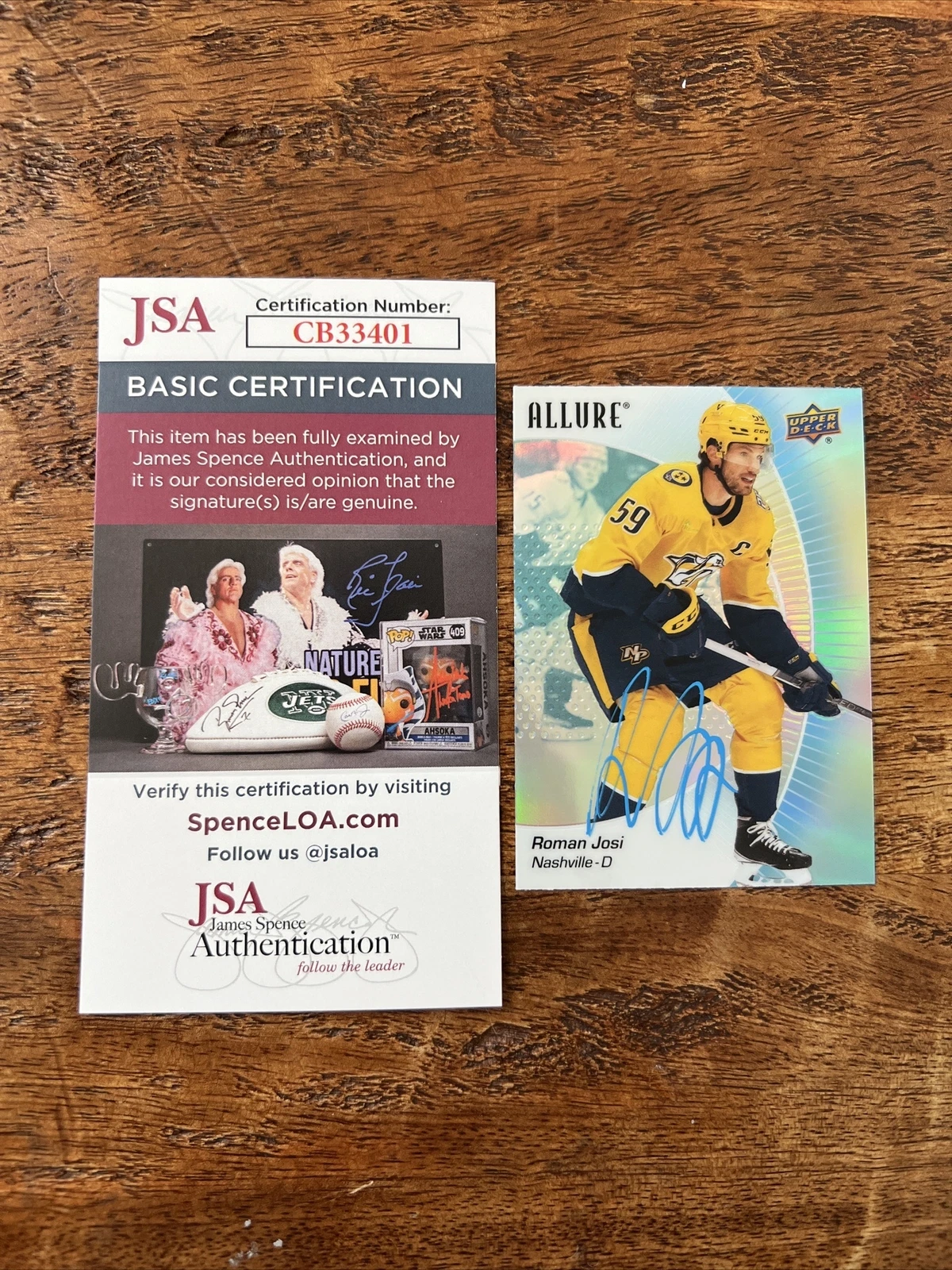 Roman Josi IP Signed Upper Deck Allure Card JSA Coa Predators Autographed