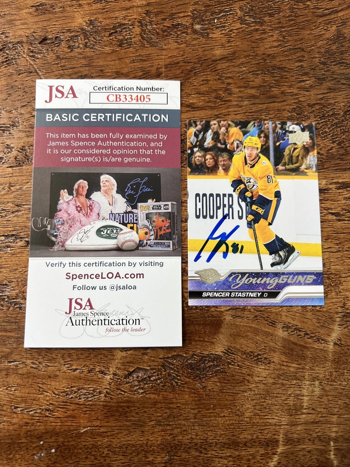 Spencer Stastney IP Signed UD Young Guns Card JSA Coa Predators Autographed