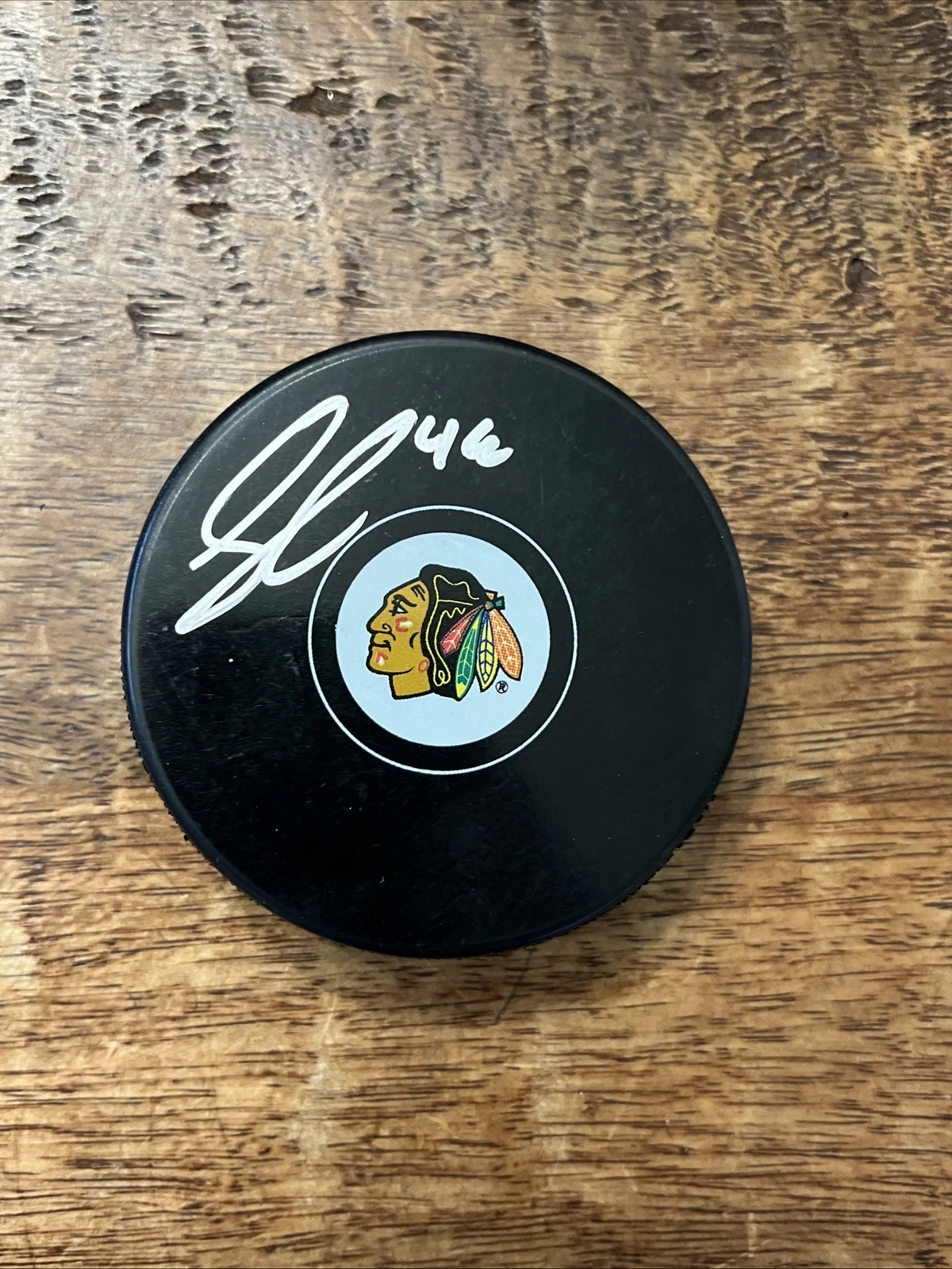 Louis Crevier Signed Chicago Blackhawks Puck JSA Coa Autographed
