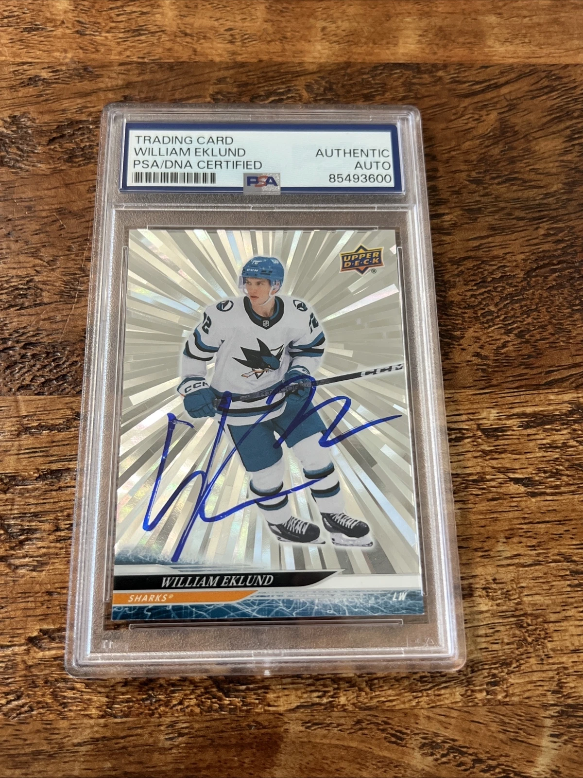 William Eklund IP Signed UD Silver Outburst Card PSA DNA Slab Sharks Autographed