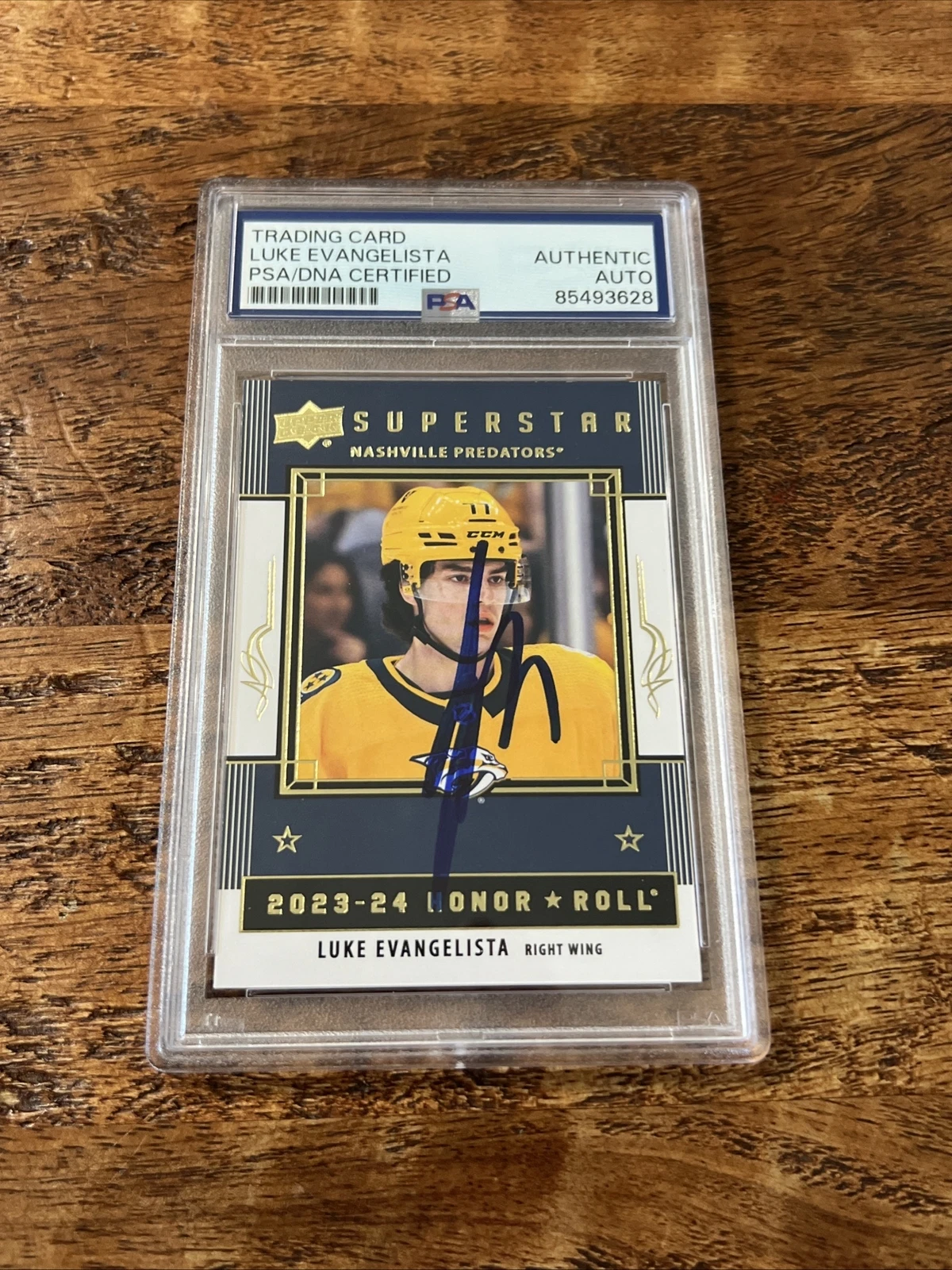 Luke Evangelista IP Signed UD Honor Roll RC Card PSA DNA Slab Predators Auto