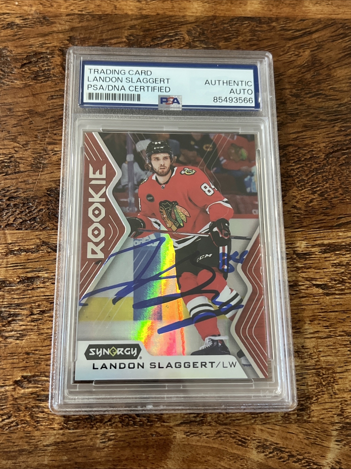 Landon Slaggert IP Signed UD Synergy RC Card PSA DNA Coa Slab Blackhawks Auto