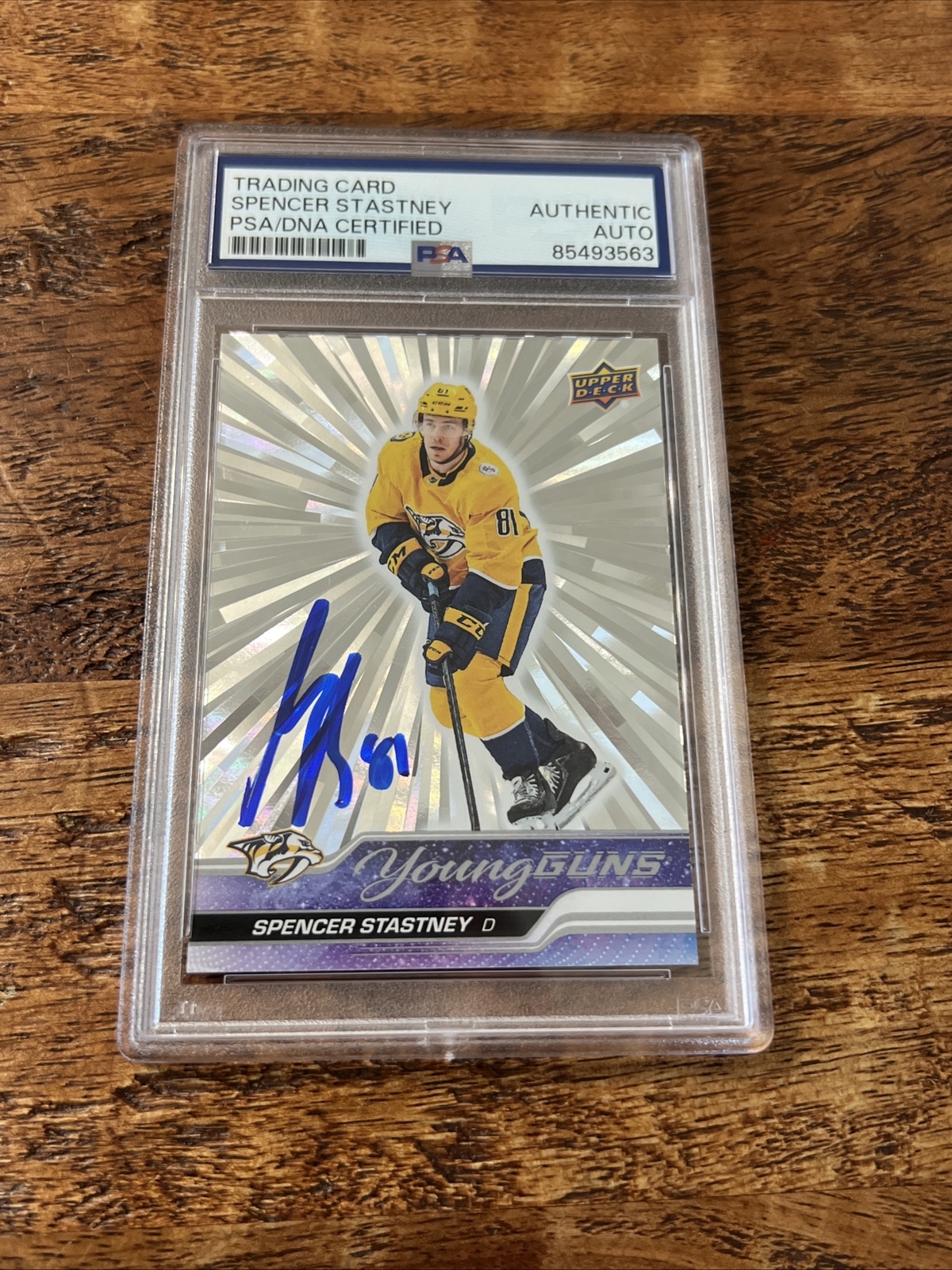 Spencer Stastney IP Signed UD Silver Young Guns Card PSA DNA Slab Predators Auto
