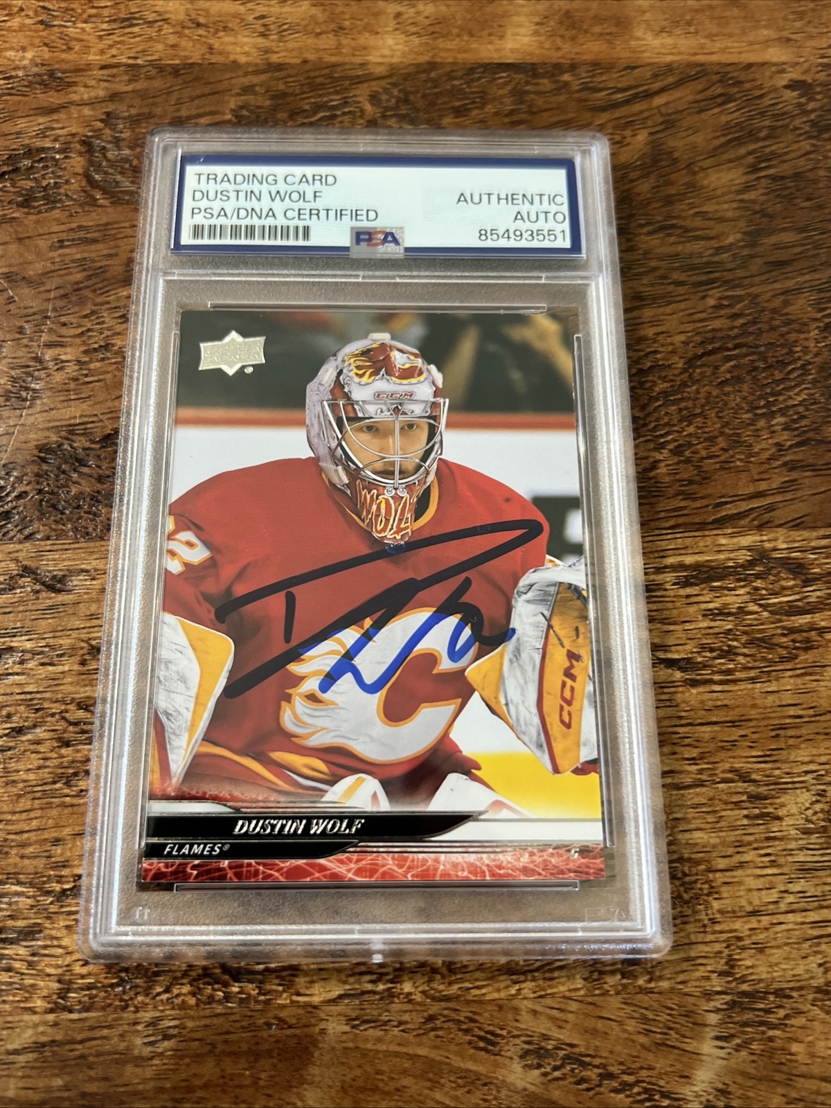 Dustin Wolf IP Signed Upper Deck Card PSA DNA Coa Slab Flames Autographed
