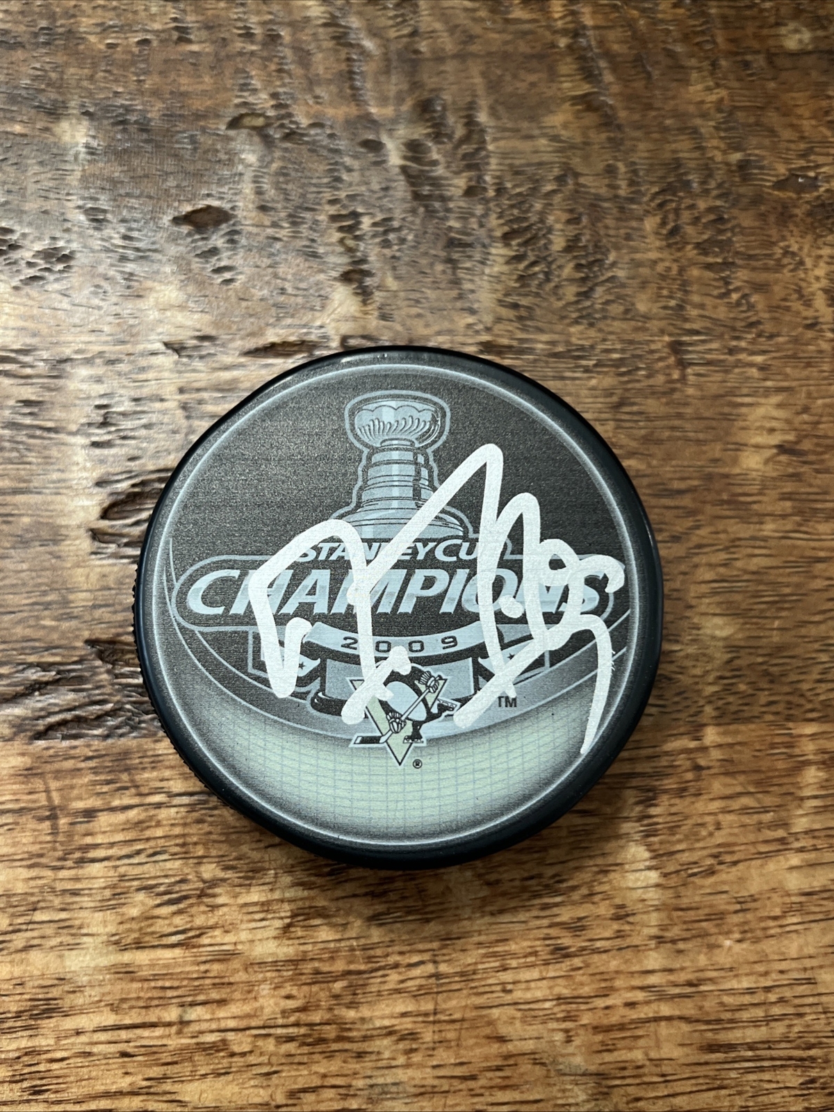 Marc-Andre Fleury Signed 2009 Stanley Cup Champions Puck JSA Coa Penguins