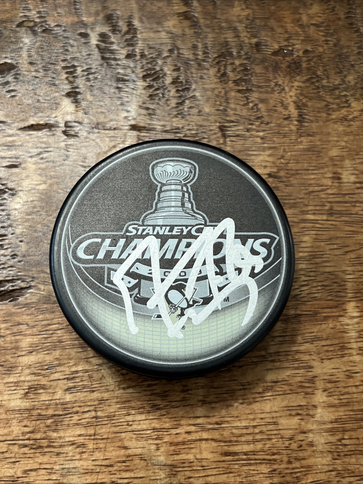 Marc-Andre Fleury Signed 2009 Stanley Cup Champions Puck JSA Coa Penguins
