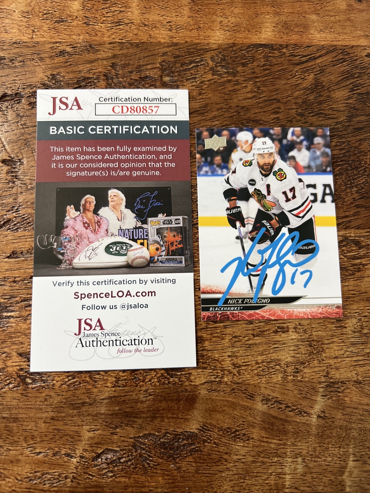 Nick Foligno IP Signed Upper Deck Card JSA Coa Blackhawks Autographed