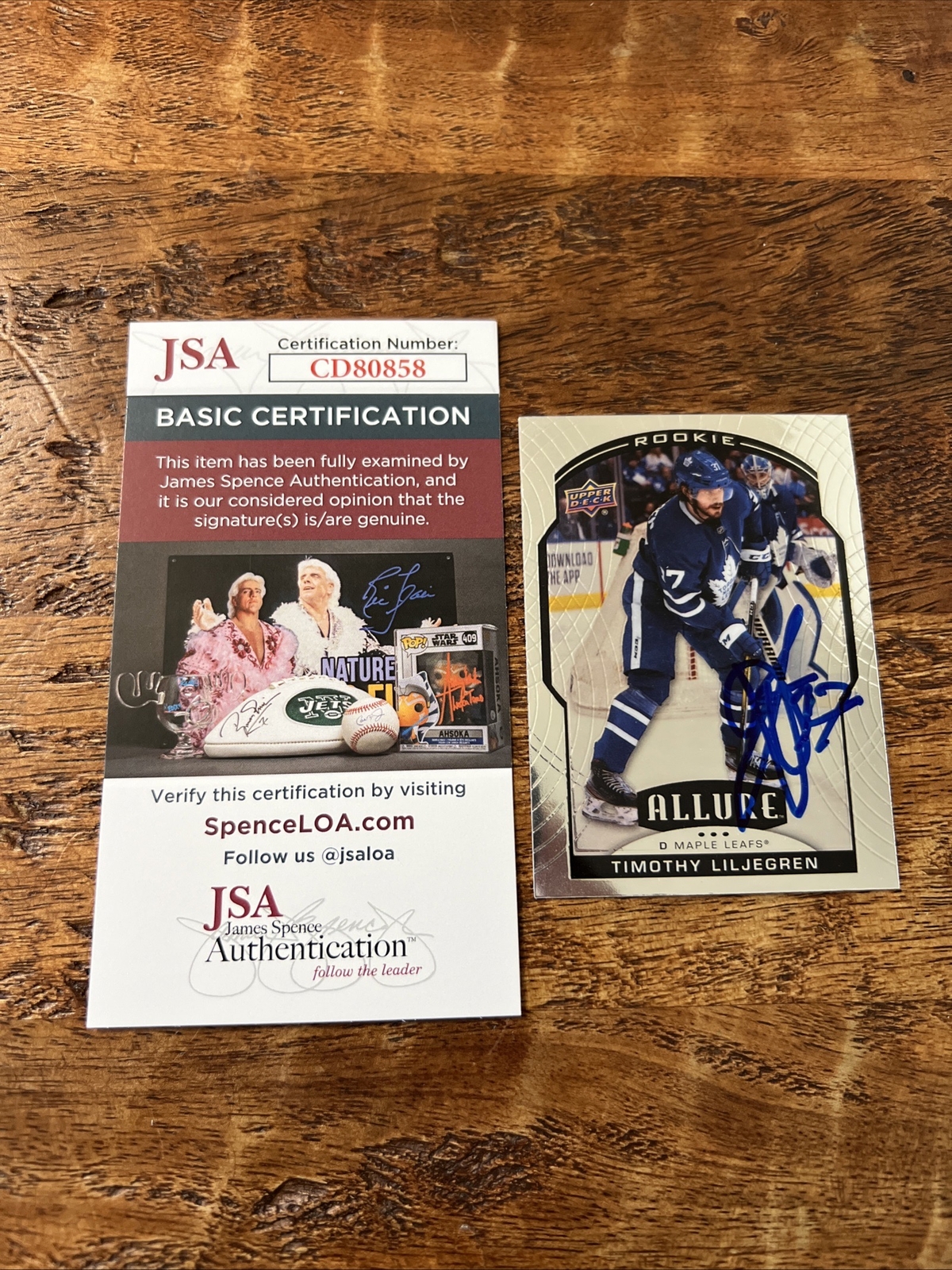 Timothy Liljegren IP Signed UD Allure RC Card JSA Coa Maple Leafs Autographed