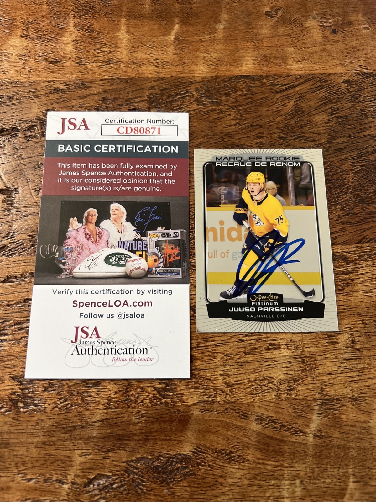 Juuso Parssinen IP Signed O Pee Chee RC Card JSA Coa Predators Autographed
