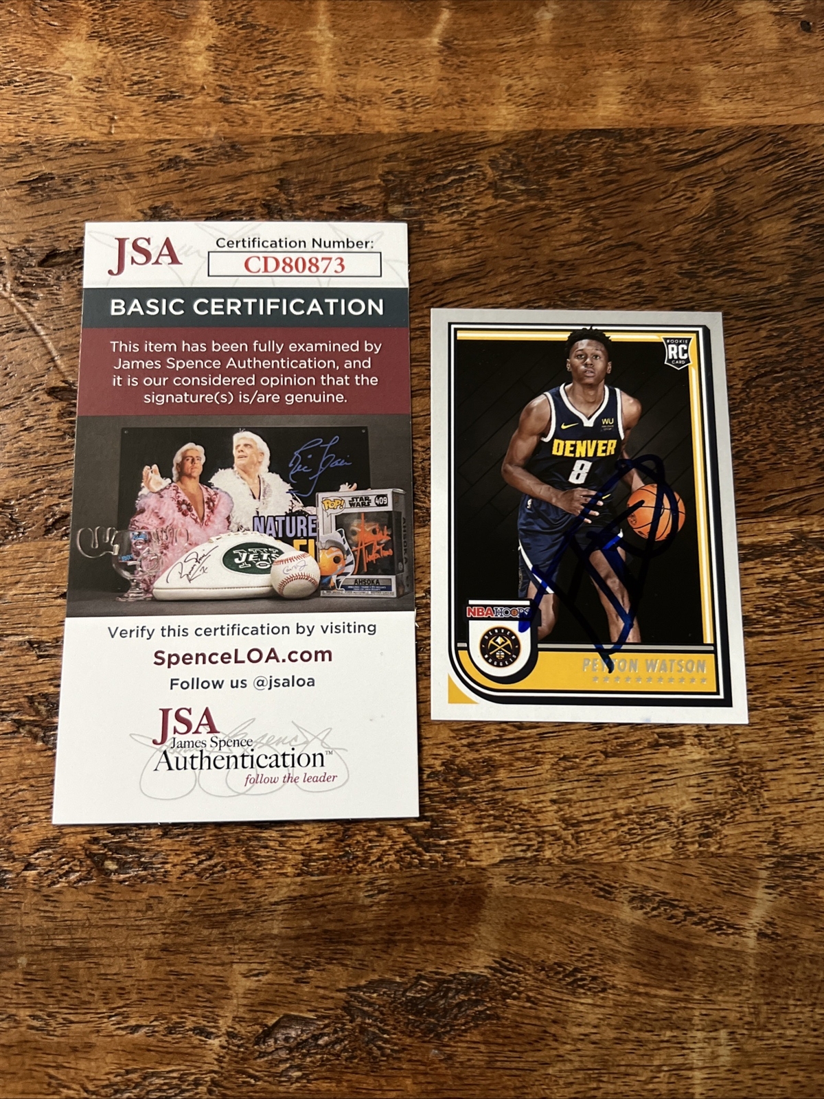 Peyton Watson IP Signed NBA Hoops Rookie Card JSA Coa Autographed Nuggets
