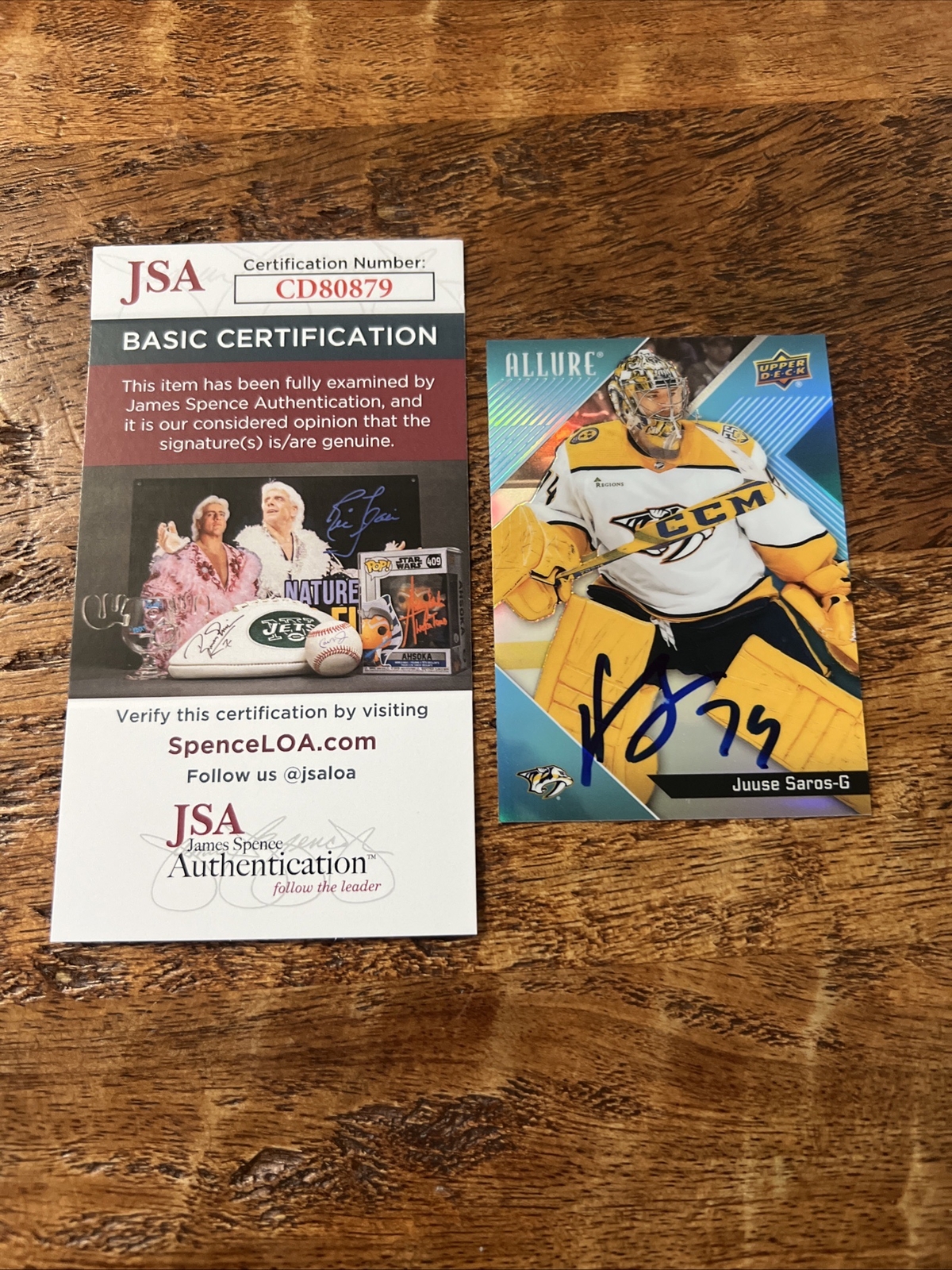 Juuse Saros IP Signed Upper Deck Allure Card JSA Coa Autographed Predators