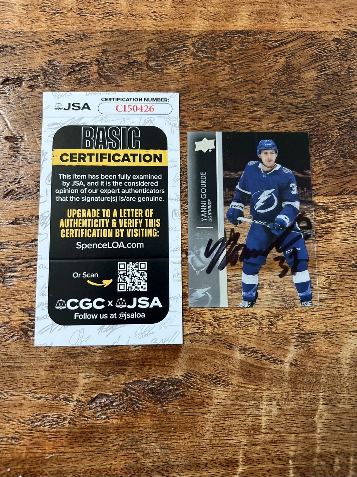 Yanni Gourde IP Signed Upper Deck Clear Cut Card JSA Coa Lightning Autographed