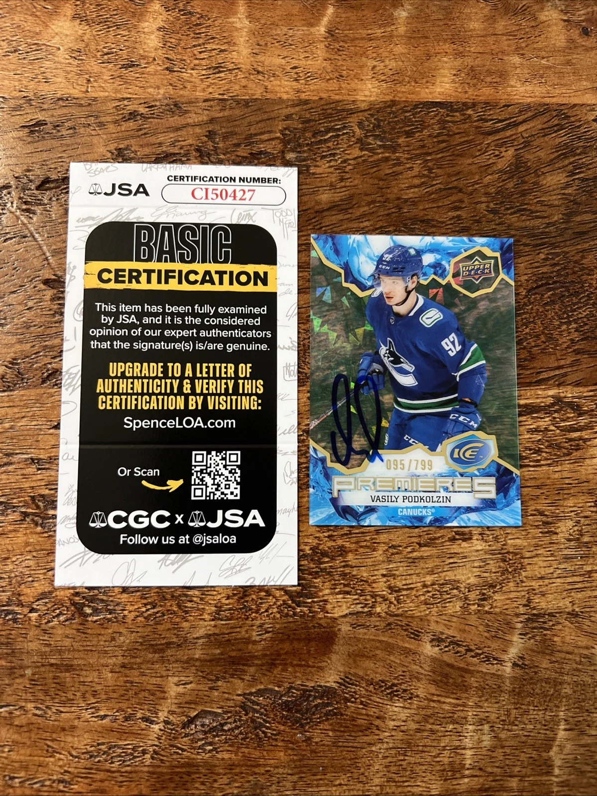 Vasily Podkolzin IP Signed UD Ice RC Card JSA Coa Canucks Autographed