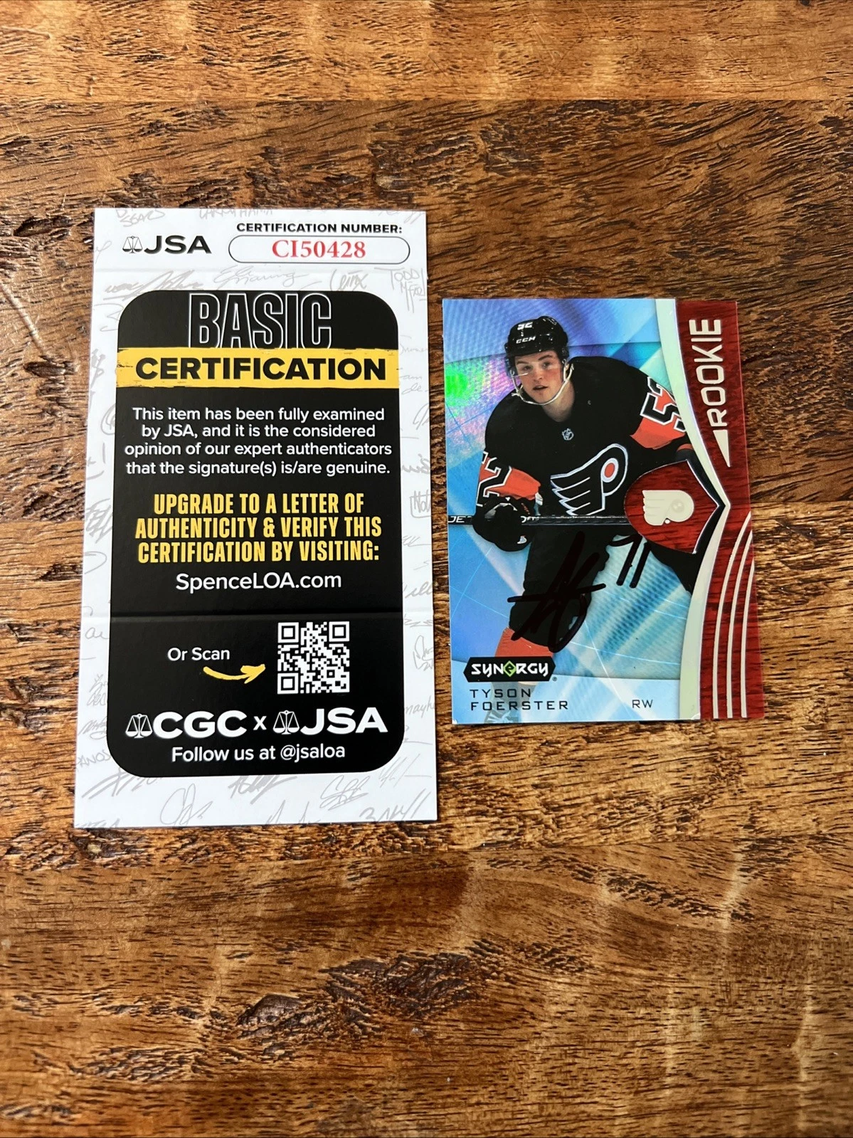 Tyson Foerster IP Signed UD Synergy RC Card JSA Coa Flyers Autographed