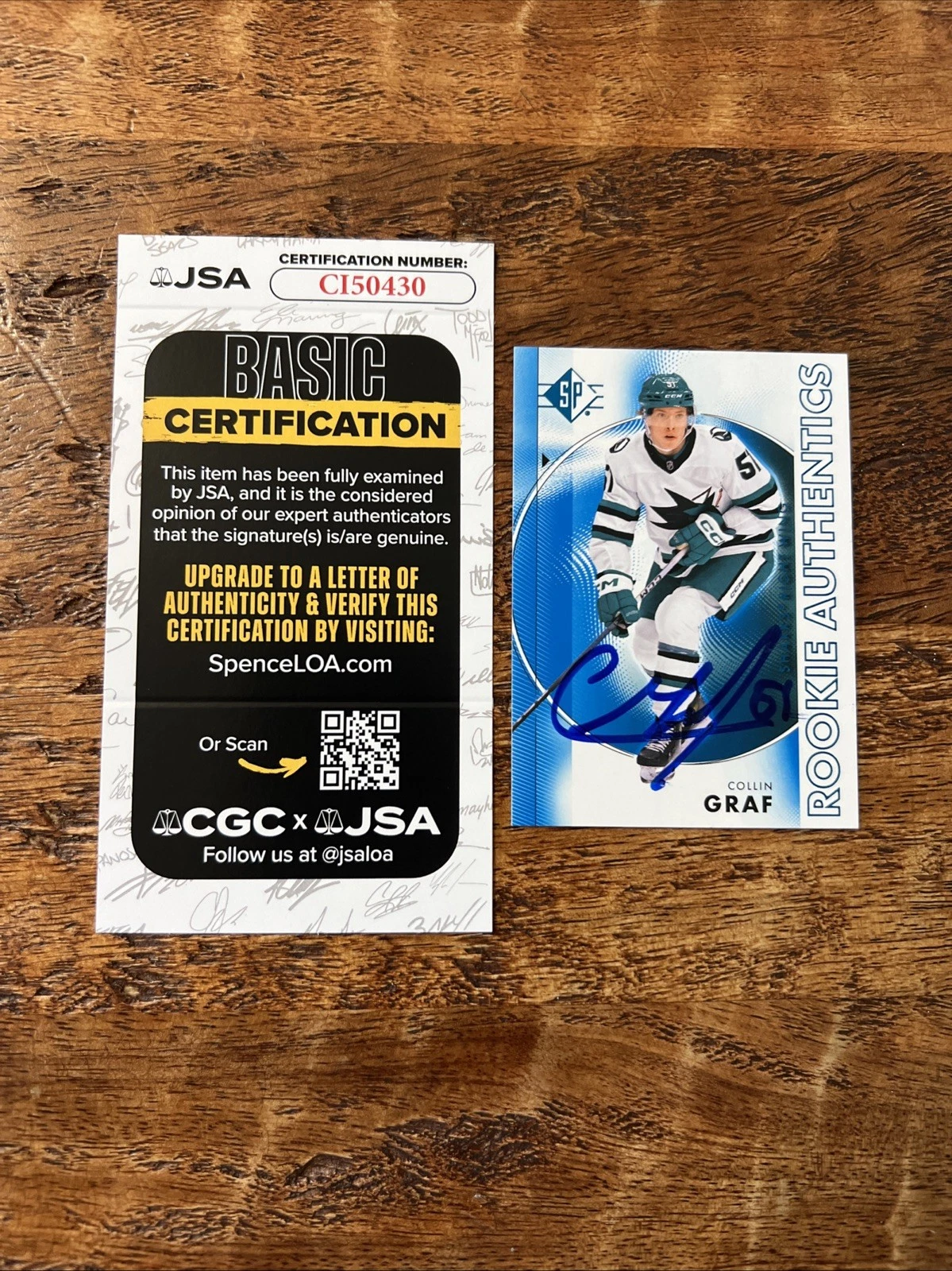 Collin Graf IP Signed Upper Deck SP Rookie Card JSA Coa Sharks Autographed