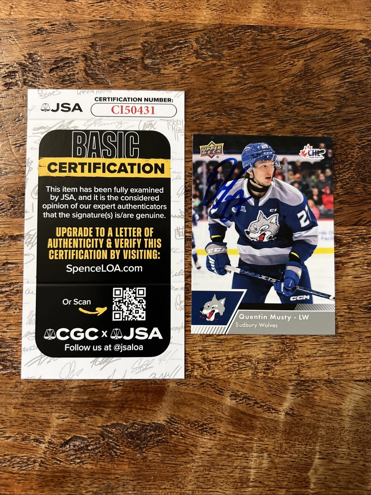 Quentin Musty IP Signed Upper Deck Card JSA Coa Sharks Autographed