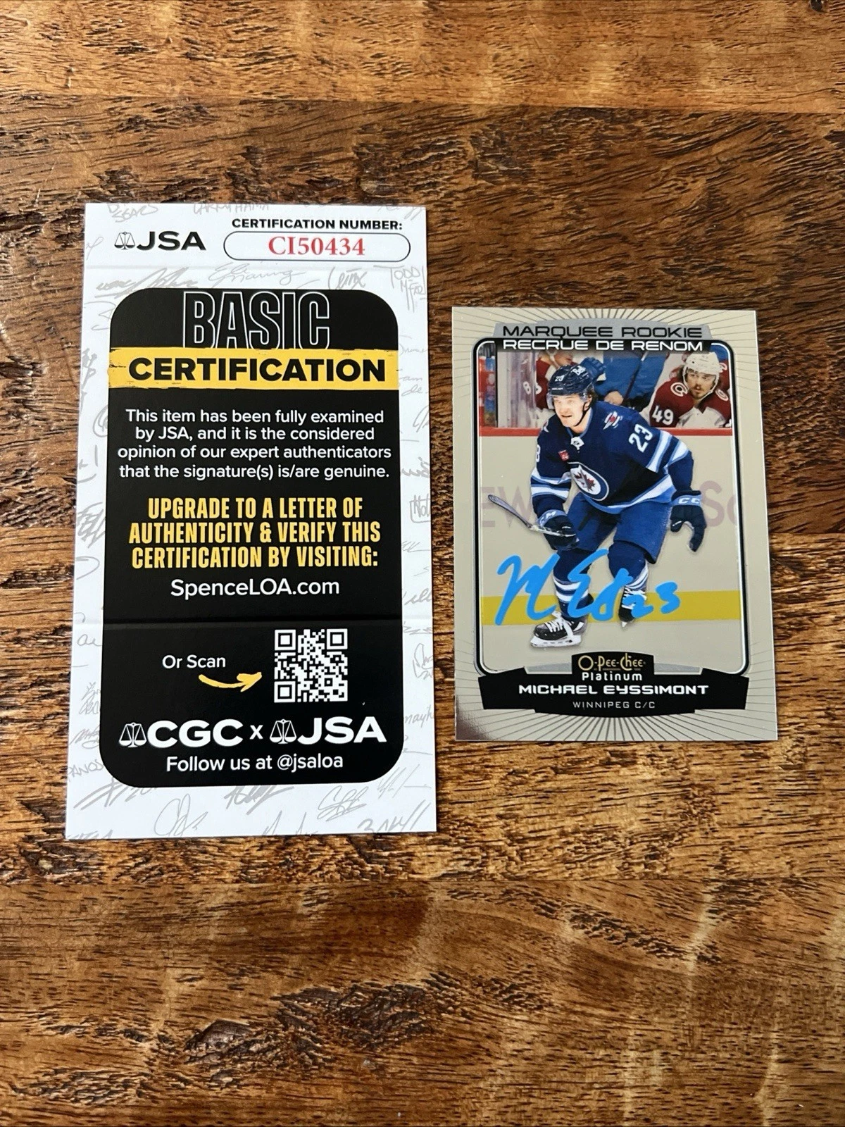 Michael Eyssimont IP Signed O Pee Chee Platinum RC Card JSA Coa Jets Autographed