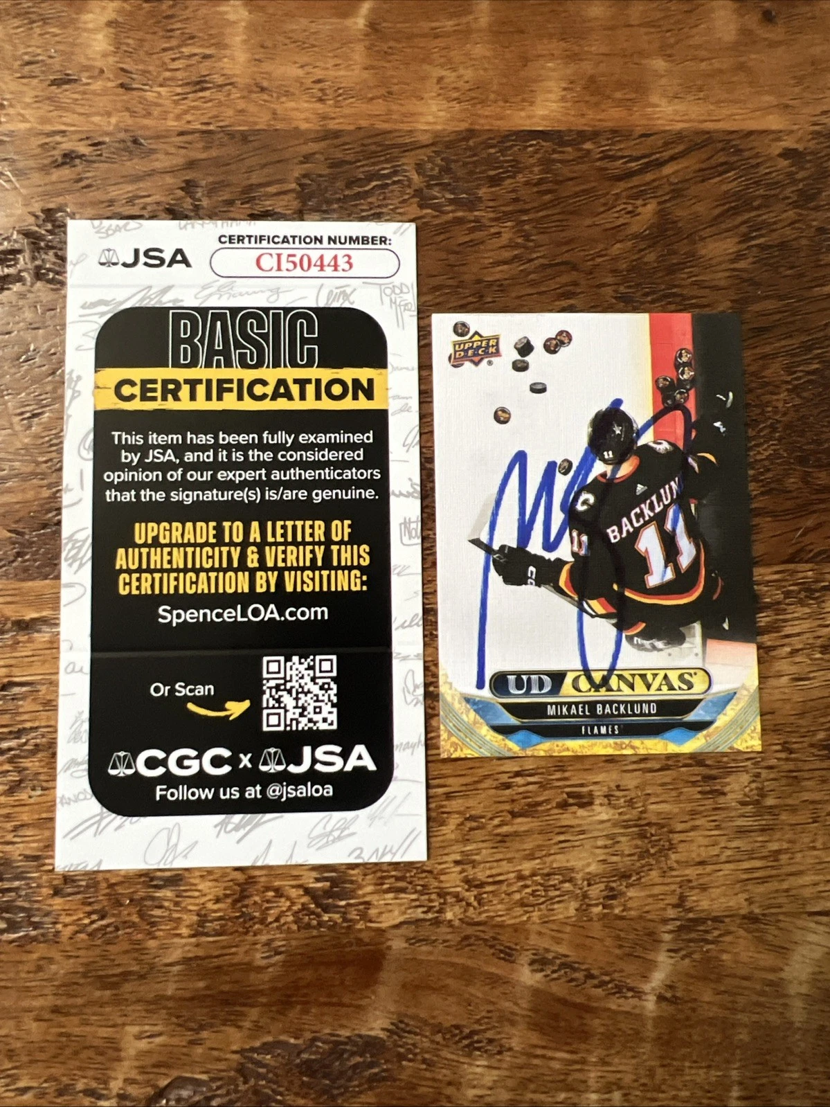 Mikael Backlund IP Signed Upper Deck Canvas Card JSA Coa Flames Autographed
