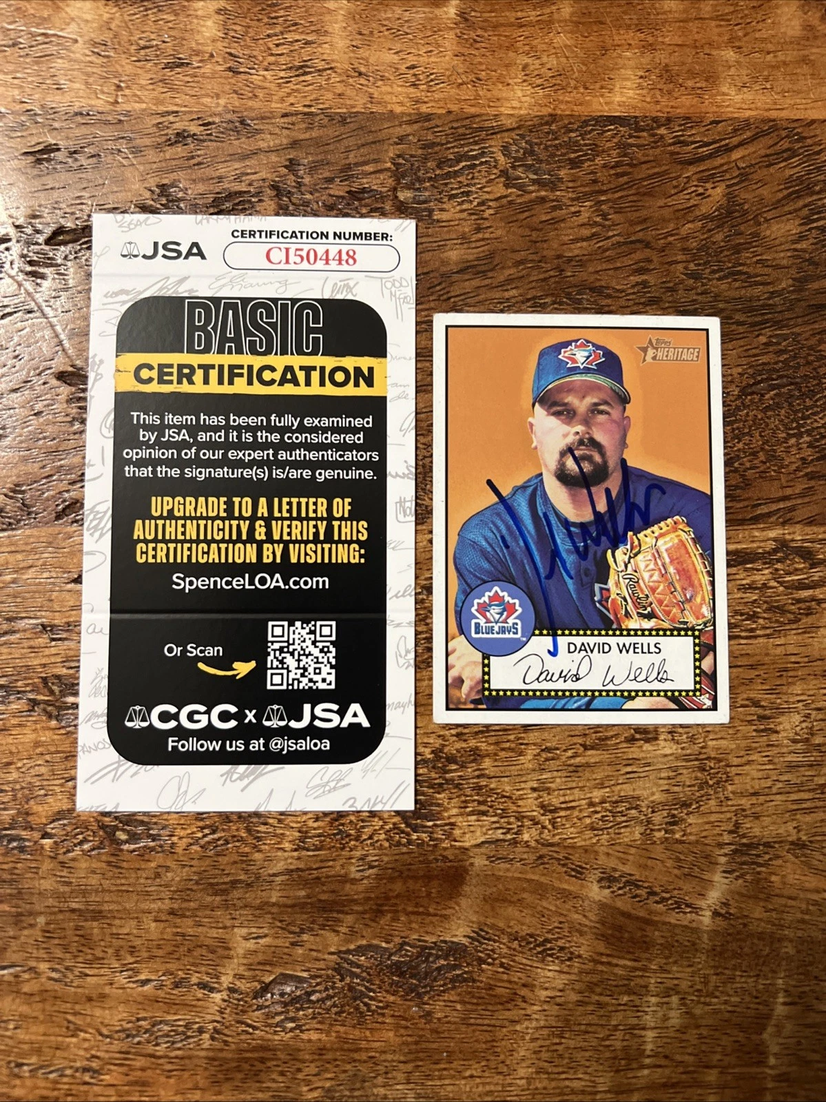 David Wells IP Signed Topps Heritage Card JSA Coa Blue Jays Autographed
