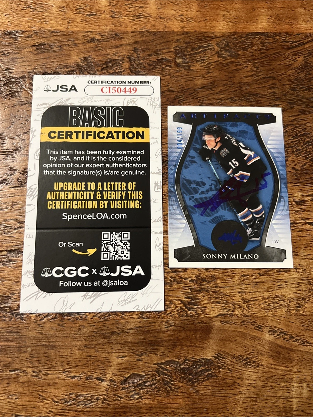 Sonny Milano IP Signed Upper Deck Artifacts Card JSA Coa Capitals Autographed