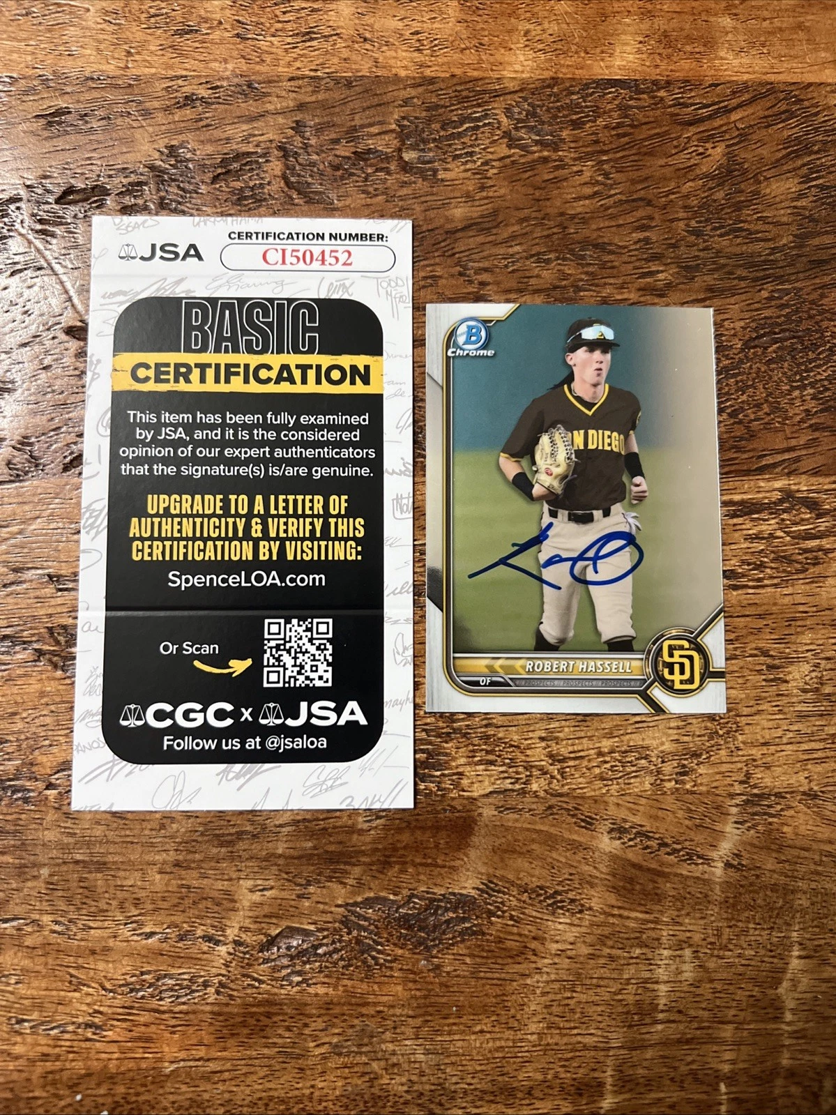 Robert Hassell III IP Signed Bowman Chrome Card JSA Coa Padres Autographed