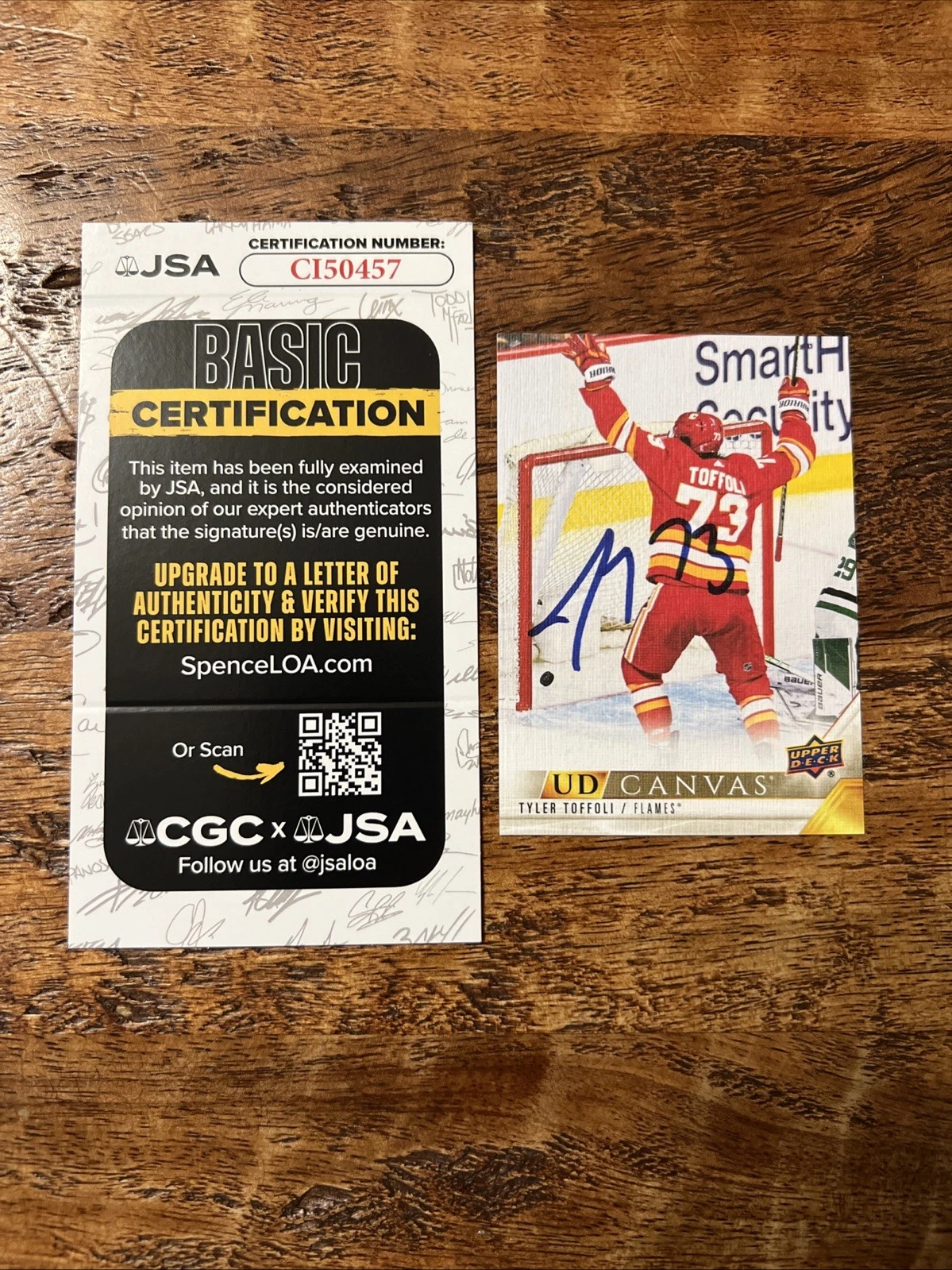 Tyler Toffoli IP Signed Upper Deck Canvas Card JSA Coa Flames Autographed