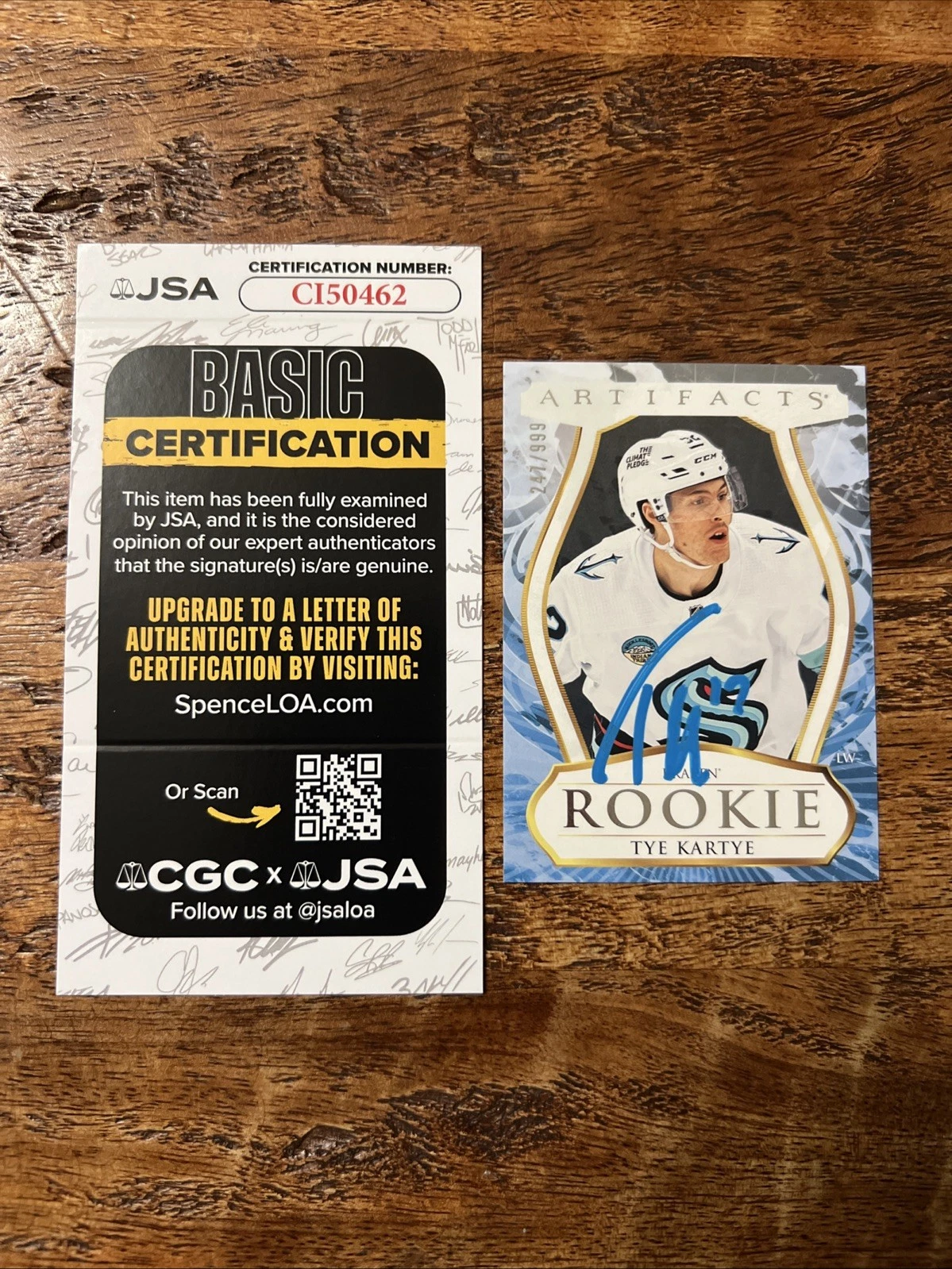 Tye Kartye IP Signed Upper Deck Artifacts Rookie Card JSA Coa Kraken Autographed