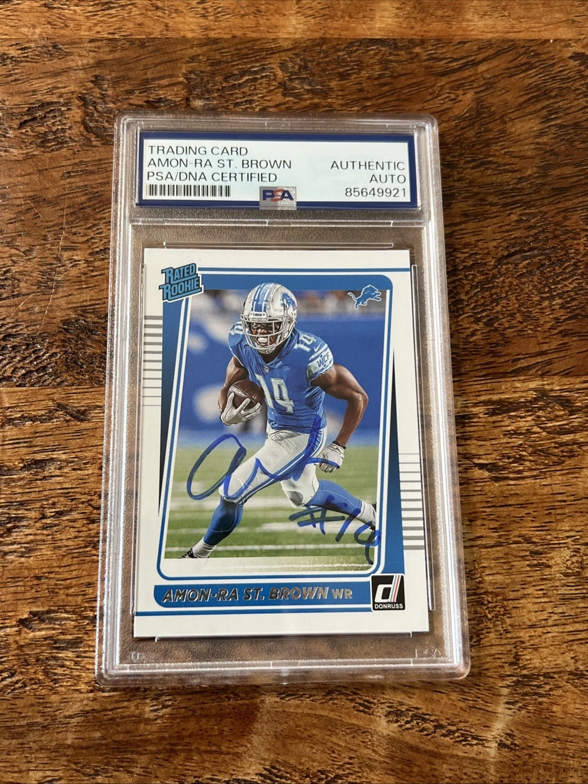 Amon-Ra St. Brown IP Signed Donruss Rookie Card PSA DNA Slab Lions Autographed