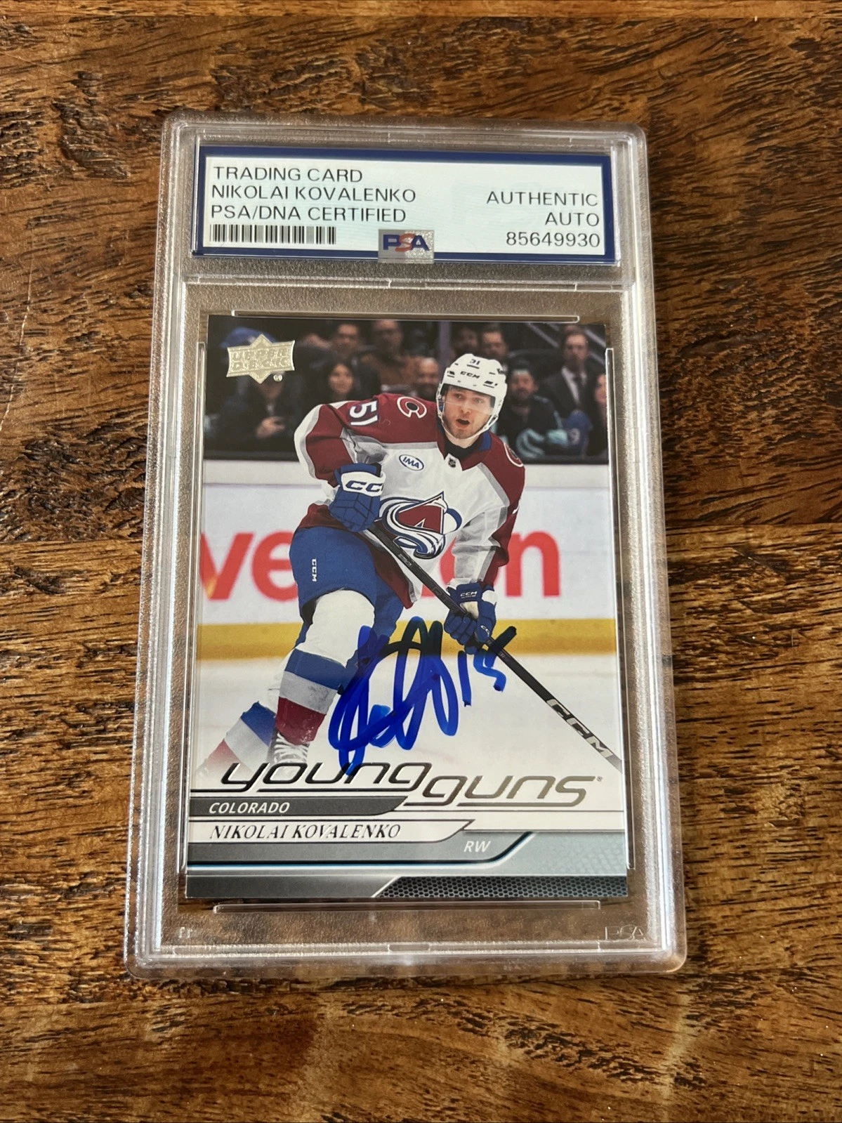Nikolai Kovalenko IP Signed UD Young Guns Card PSA DNA Slab Avalanche Auto