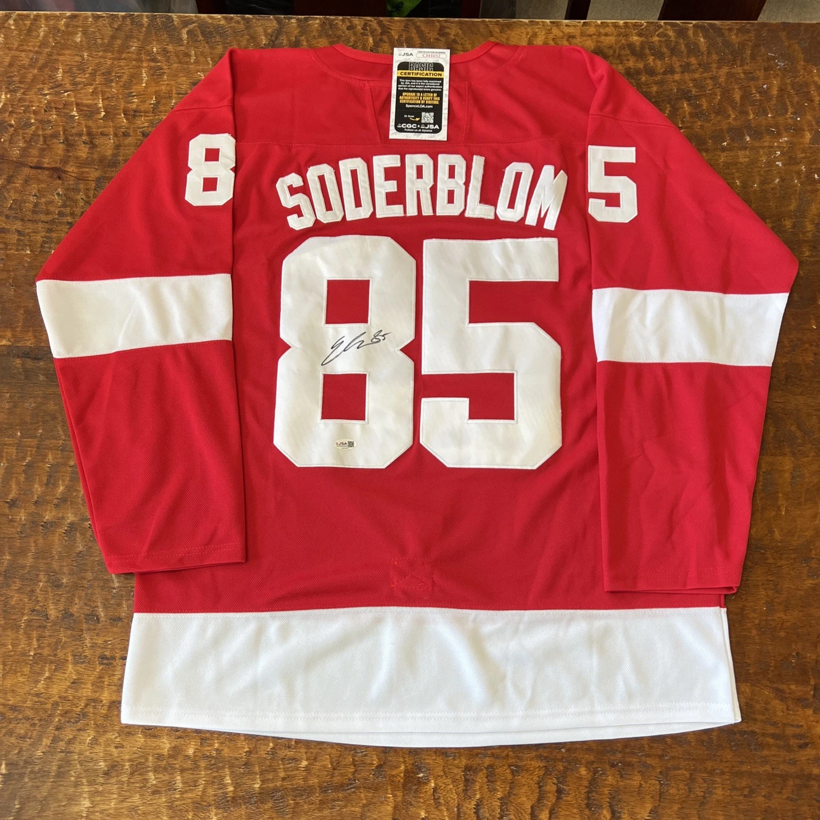 Elmer Soderblom Signed Detroit Red Wings Jersey JSA Coa Autographed
