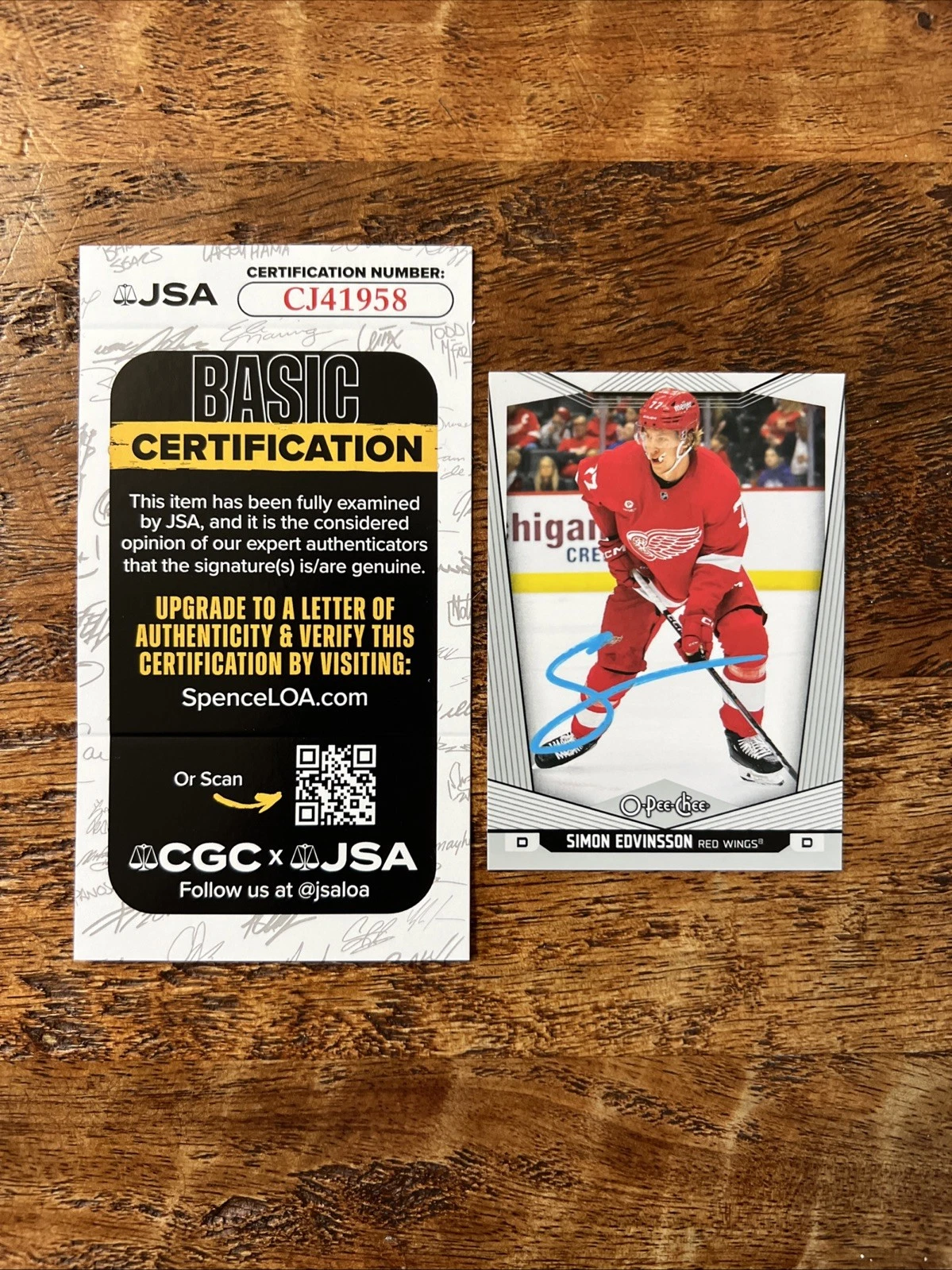 Simon Edvinsson IP Signed O Pee Chee Card JSA Coa Red Wings Autographed
