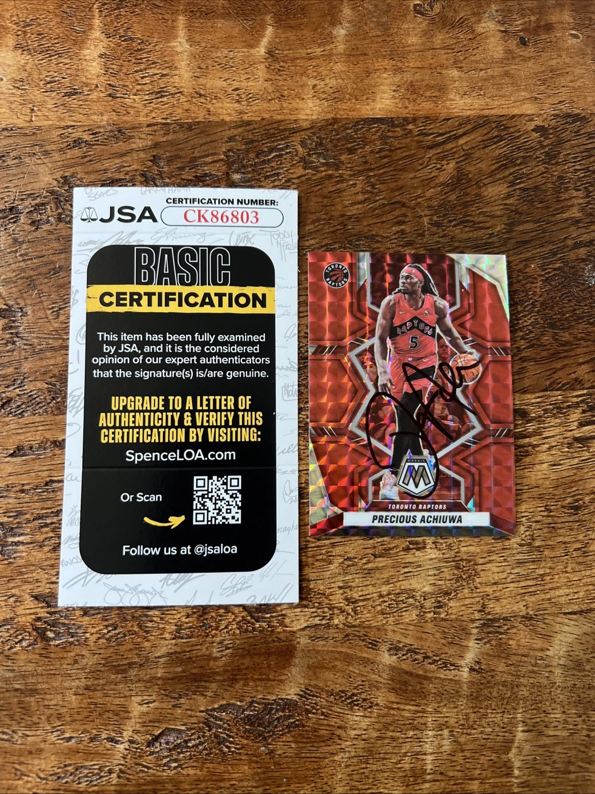 Precious Achiuwa IP Signed Panini Mosaic Card JSA Coa Raptors Autographed