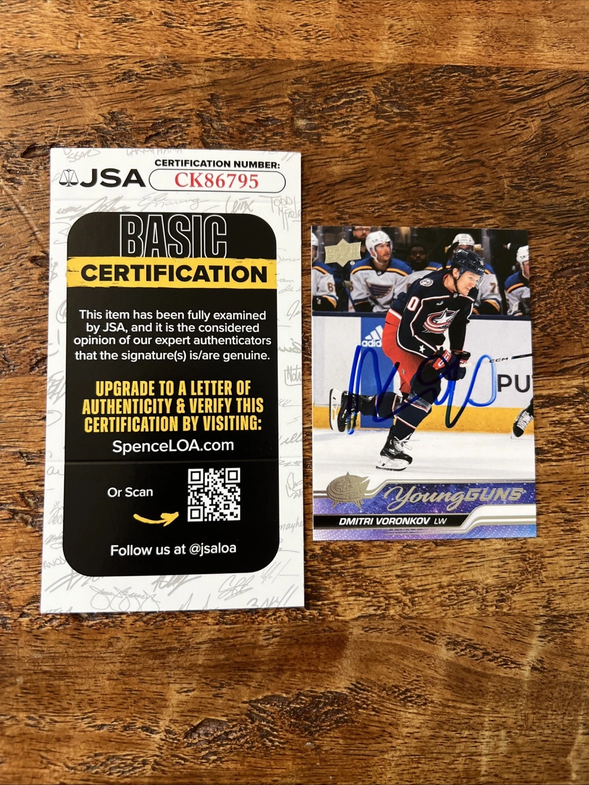 Dmitri Voronkov IP Signed UD Young Guns Card JSA Coa Blue Jackets Autographed